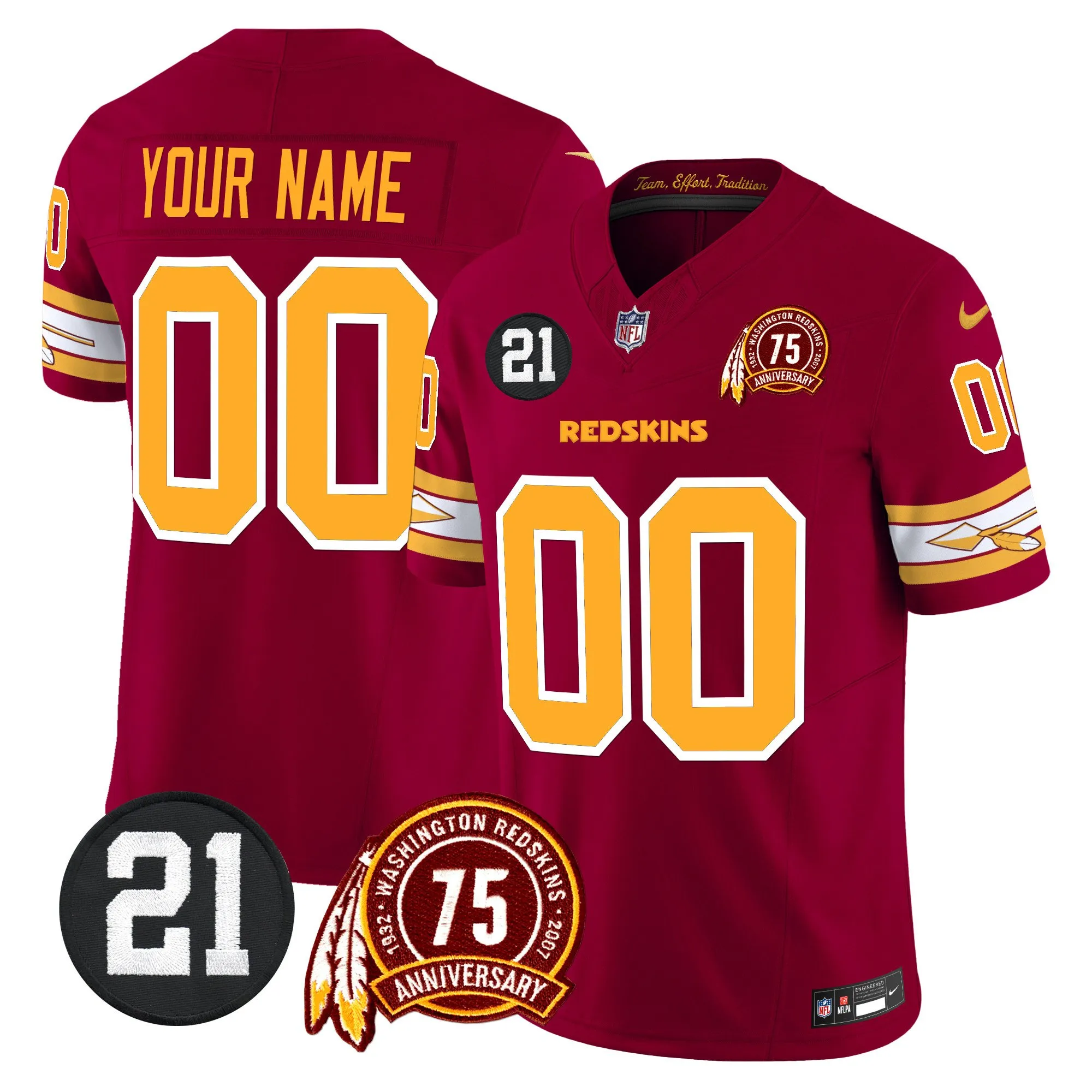Washington Redskins 75th & Sean Taylor Patch Vapor Limited Custom Jersey V2 - All Stitched