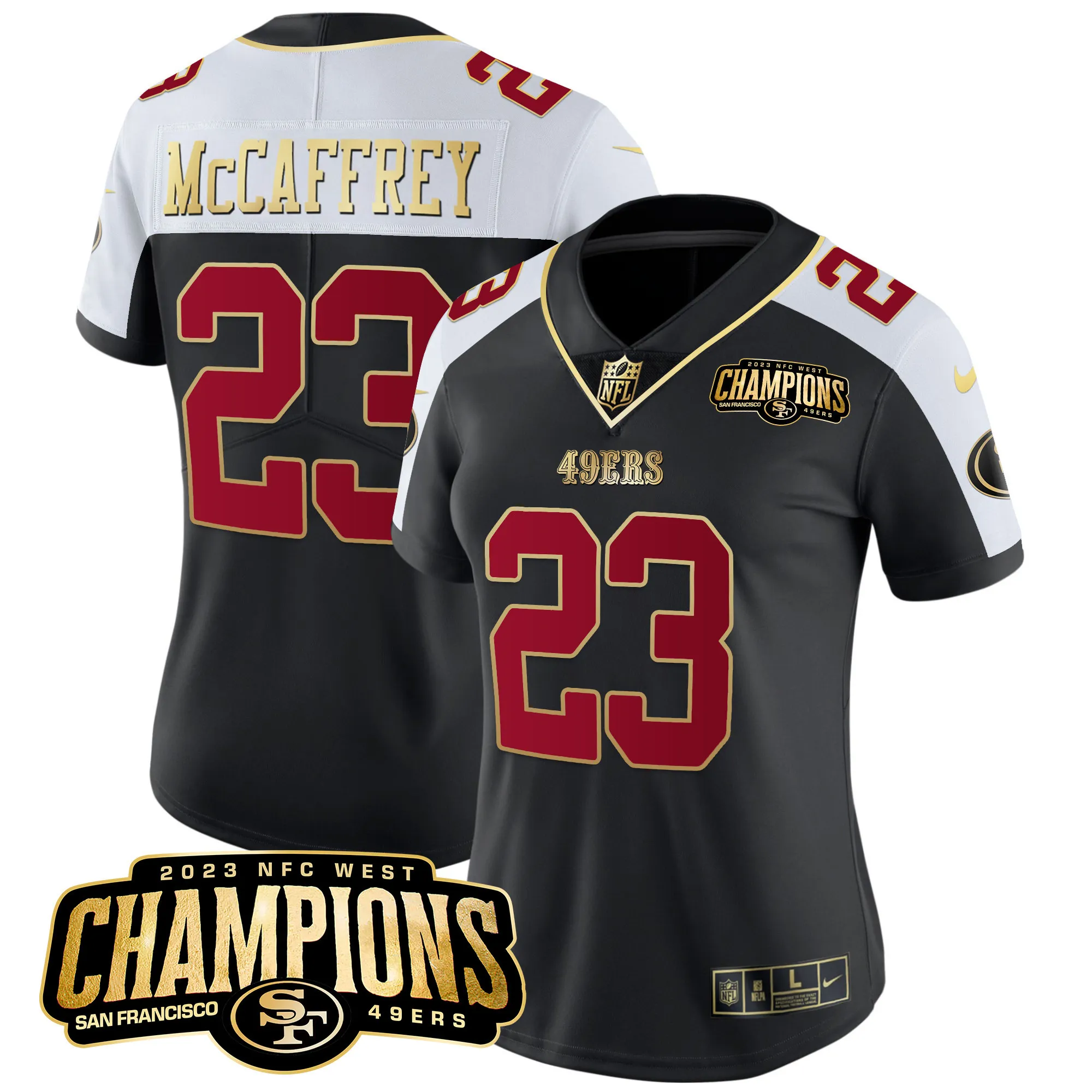 Women's 49ers 2023 NFC West Champions Patch Vapor Jersey V2 - All Stitched