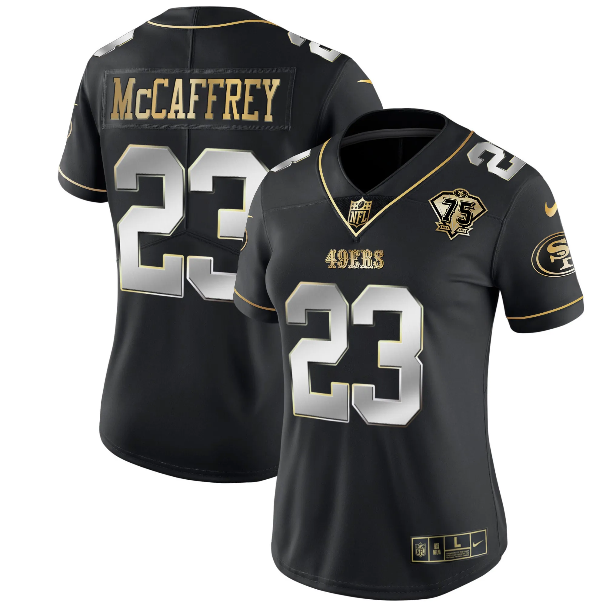 Women's 49ers 75th Anniversary Patch White Gold & Black Gold - All Stitched