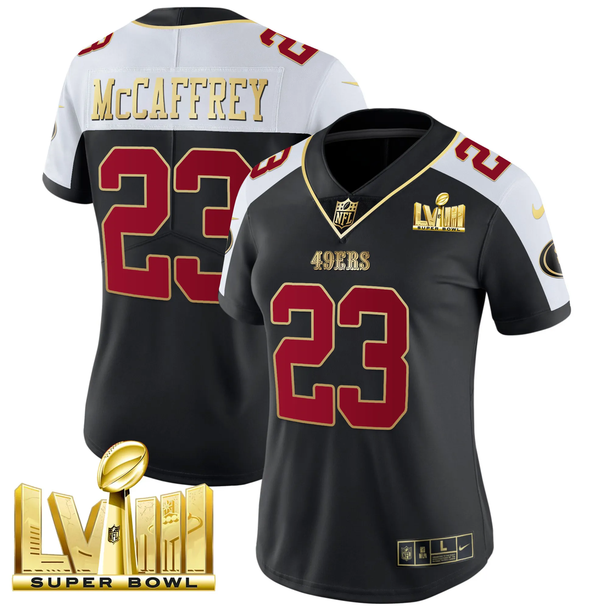 Women's 49ers Super Bowl LVIII Gold Patch Vapor Jersey - All Stitched