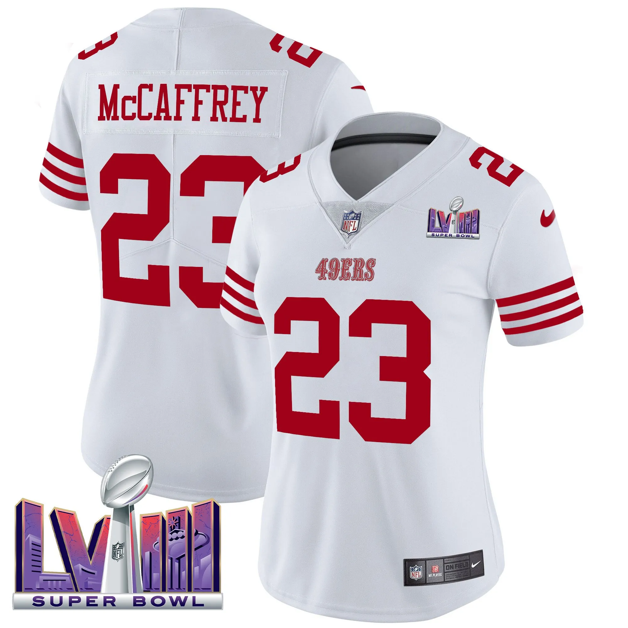 Women's 49ers Super Bowl LVIII Patch Vapor Limited Jersey - All Stitched