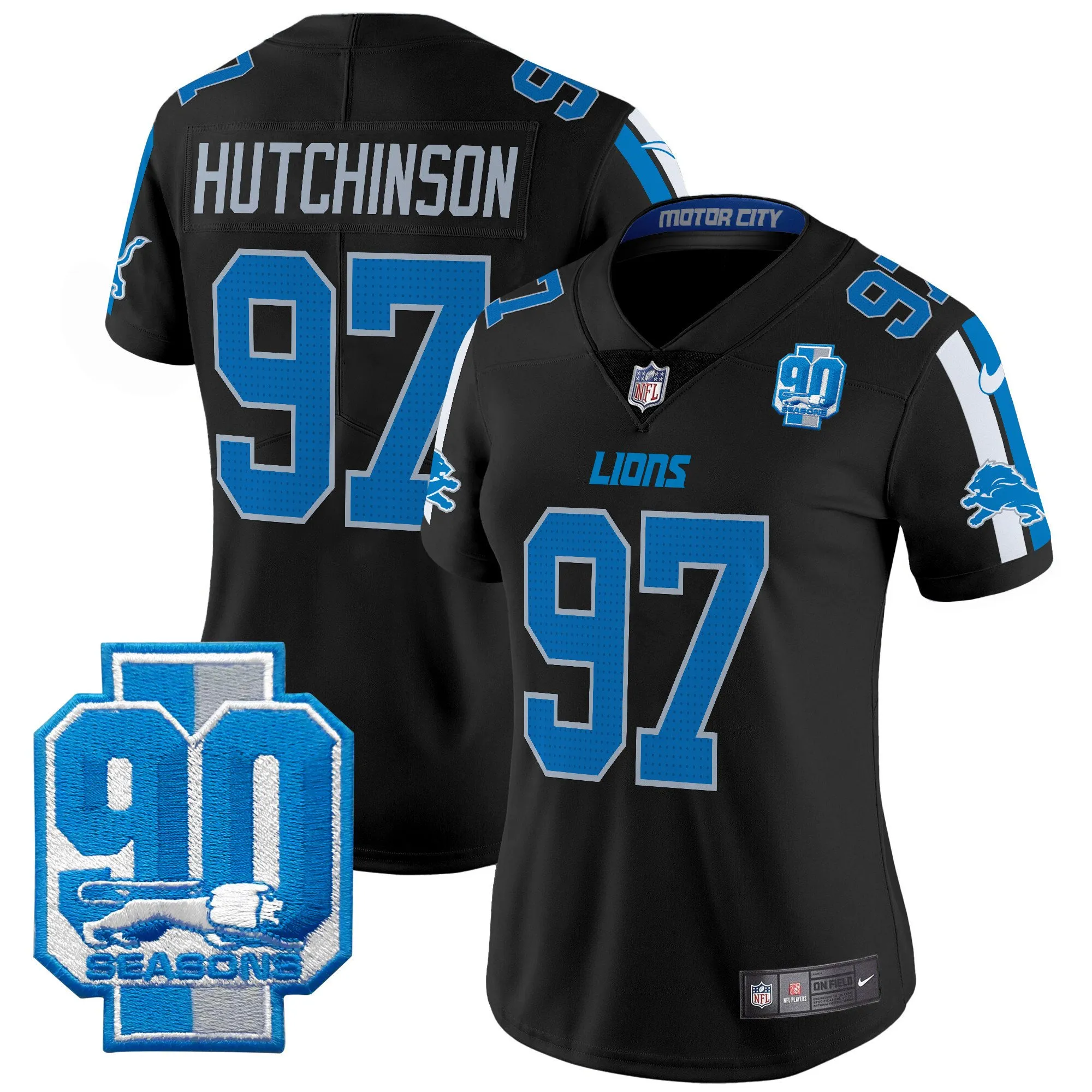 Women's Detroit Lions 90th Year Patch Vapor Limited Jersey - All Stitched