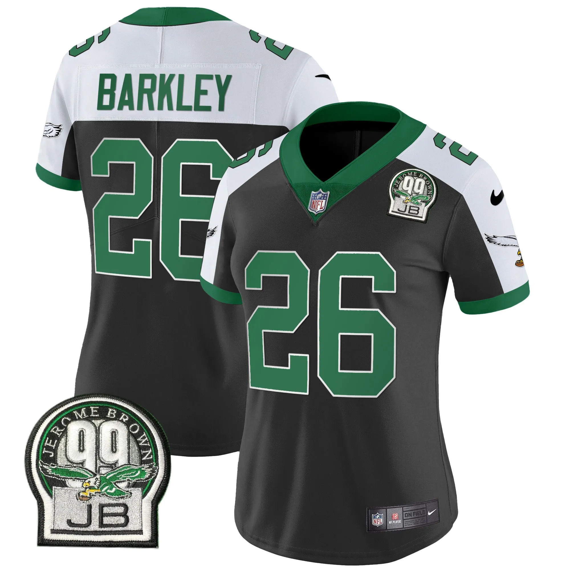 Women's Eagles Jerome Brown Patch Kelly Green Alternate Jersey V2 - All Stitched