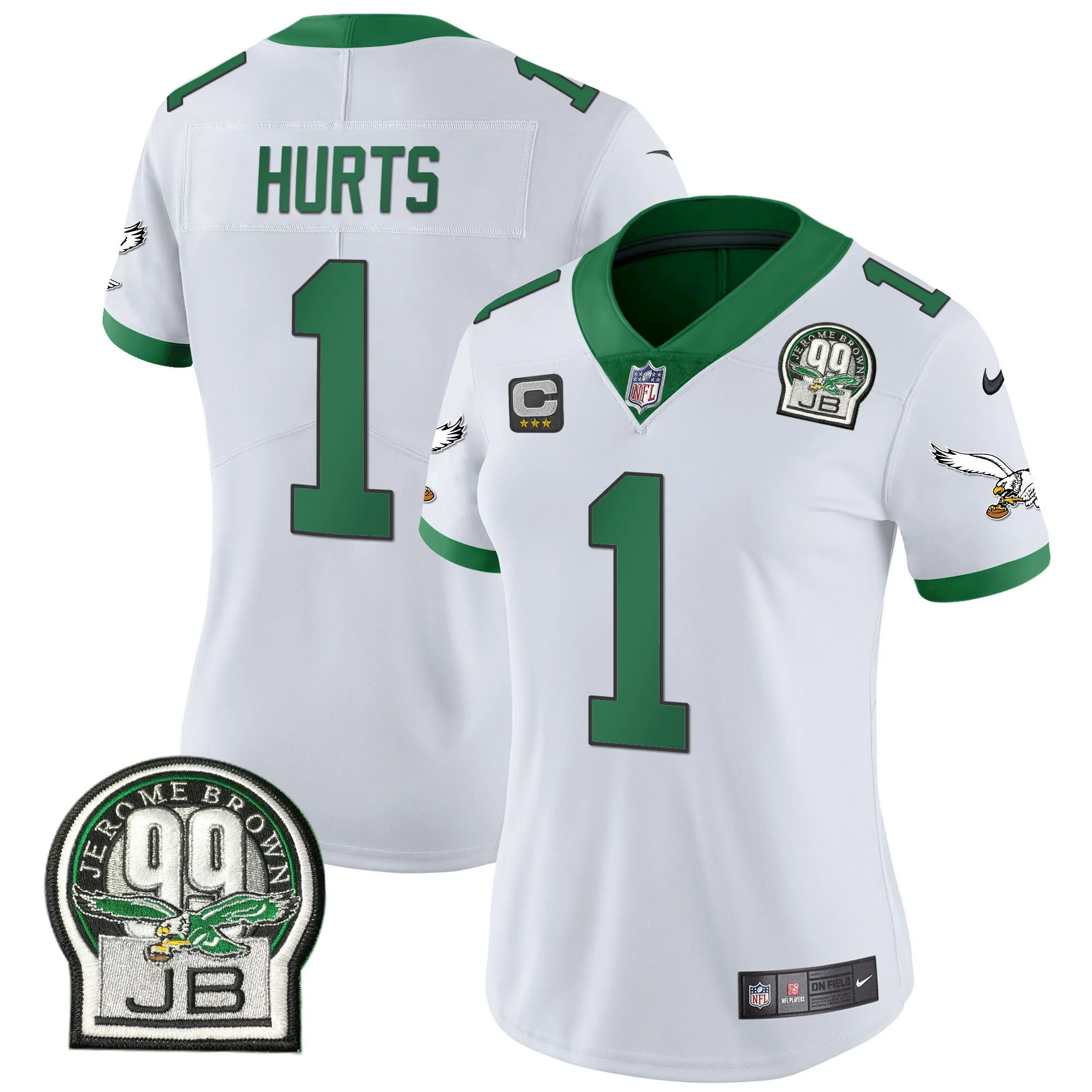 Women's Eagles Jerome Brown Retired Patch Gold & Kelly Jersey - All Stitched