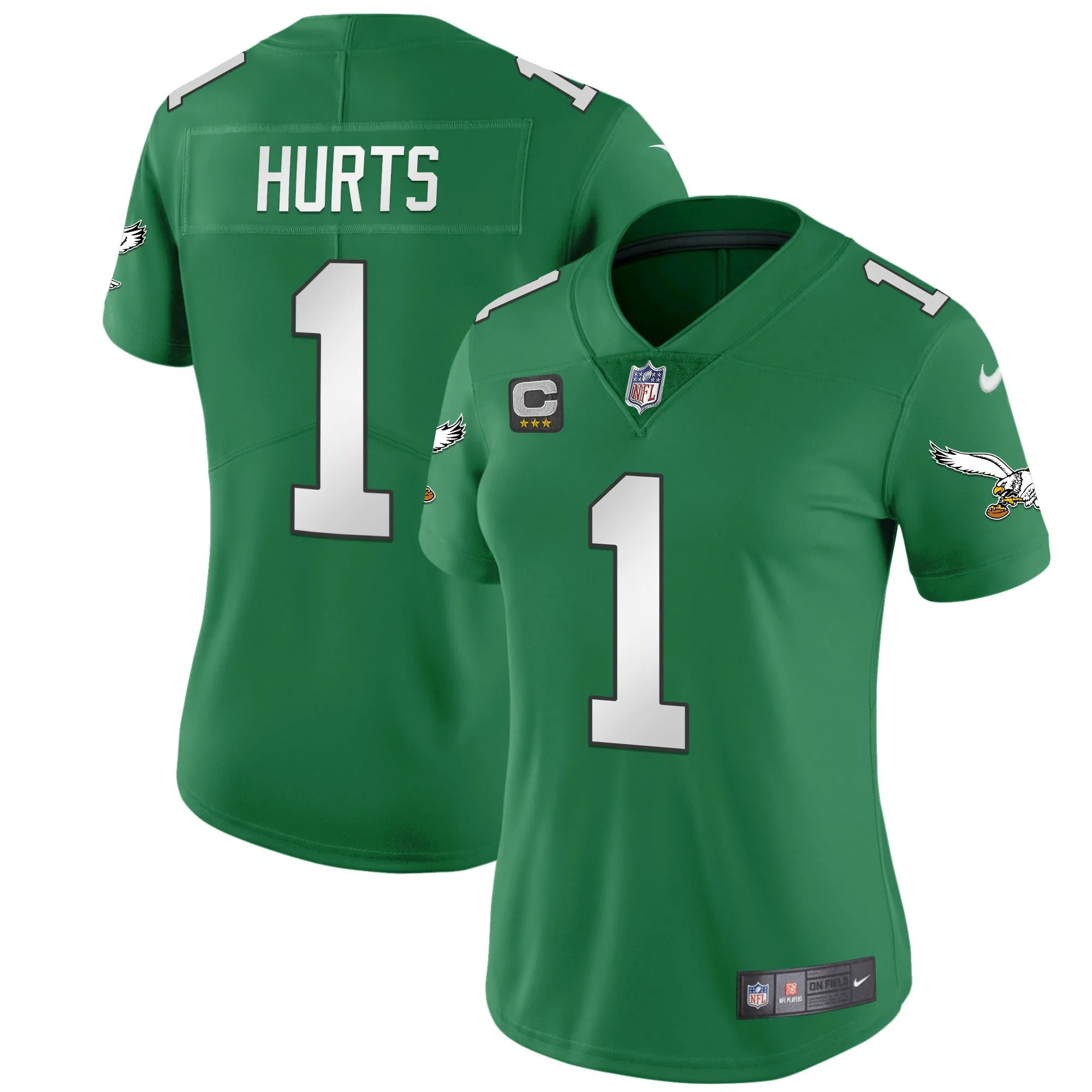 Women's Eagles Kelly Green Gold Jersey - All Stitched
