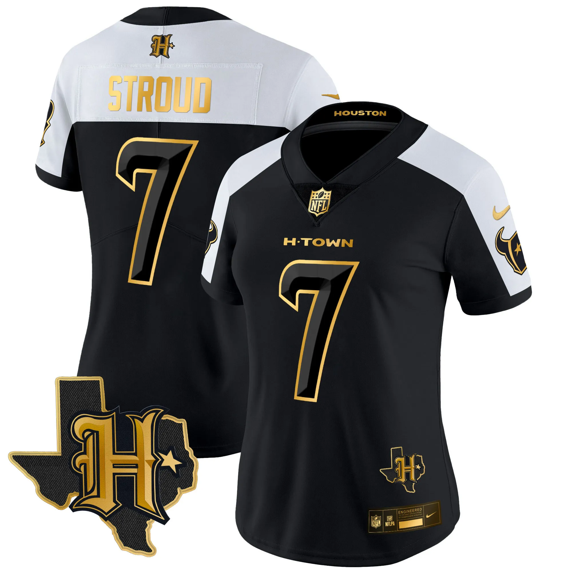 Women's Houston Texans 2024 Texas Patch Gold Vapor Limited Jersey - All Stitched