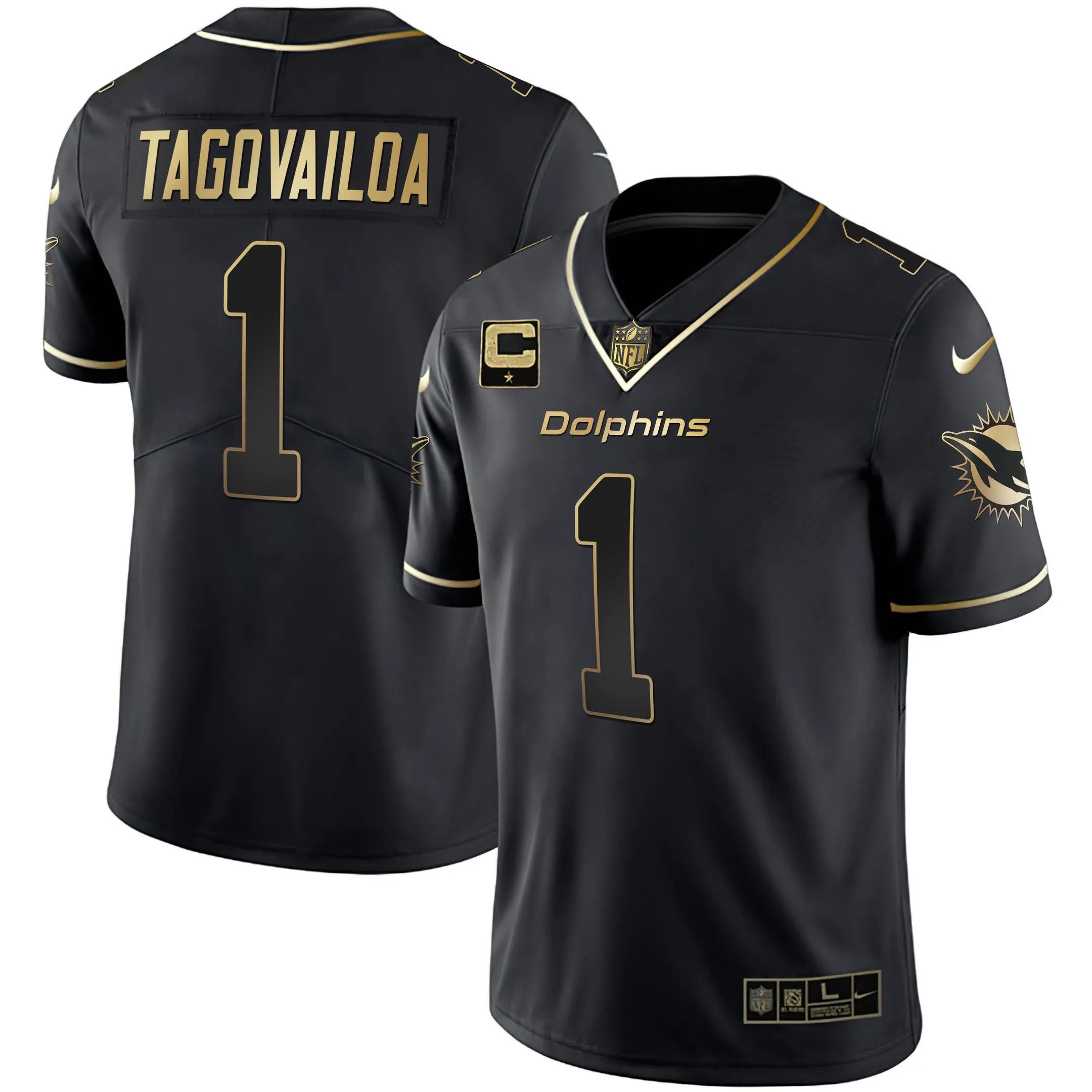 Women's Miami Dolphins White Gold & Black Gold Jersey - All Stitched