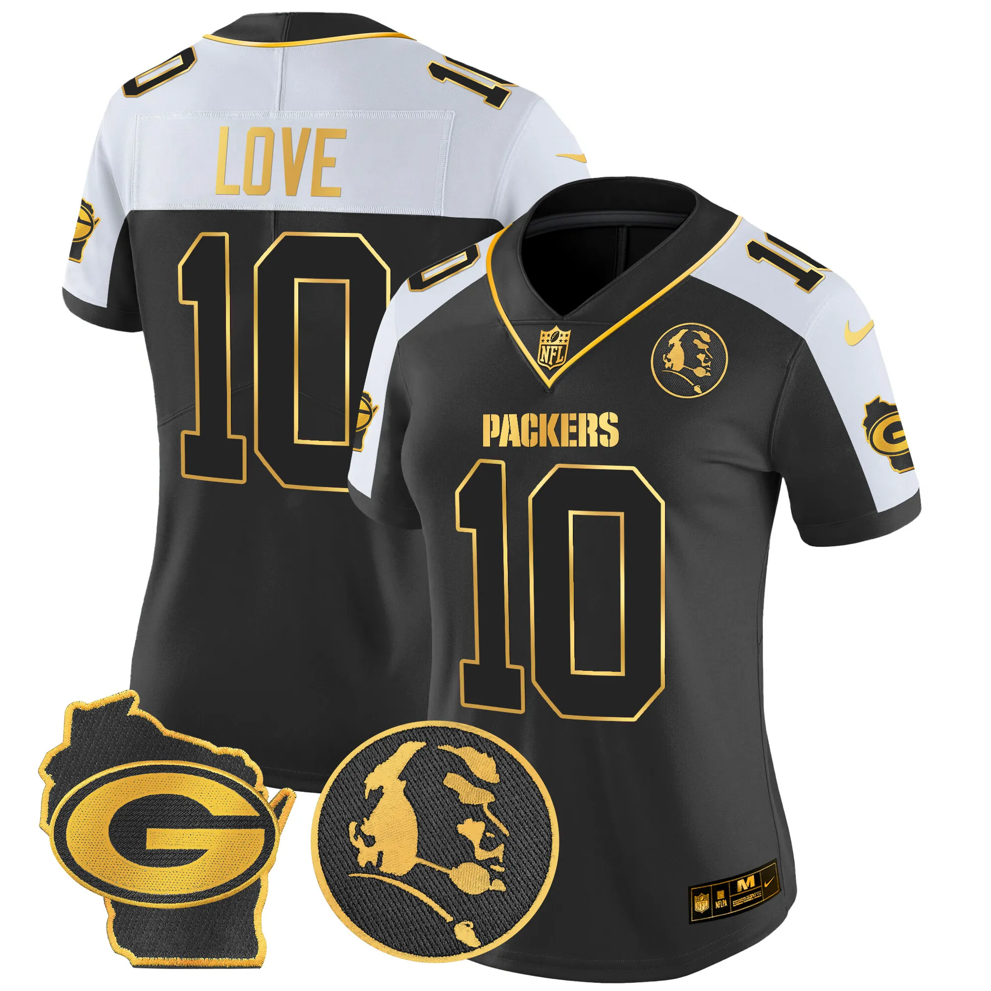 Women's Packers John Madden & Home Patch Gold Vapor Limited Jersey - All Stitched