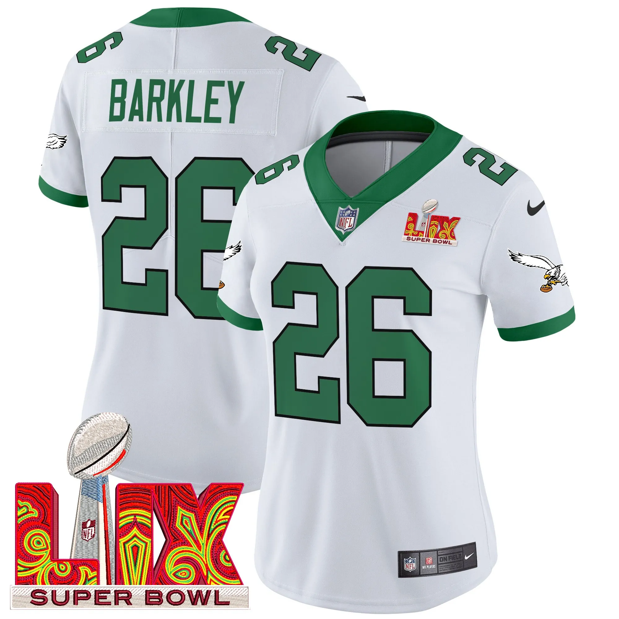 Women's Philadelphia Eagles Kelly Green Super Bowl LIX Patch Vapor Limited Jersey - All Stitched