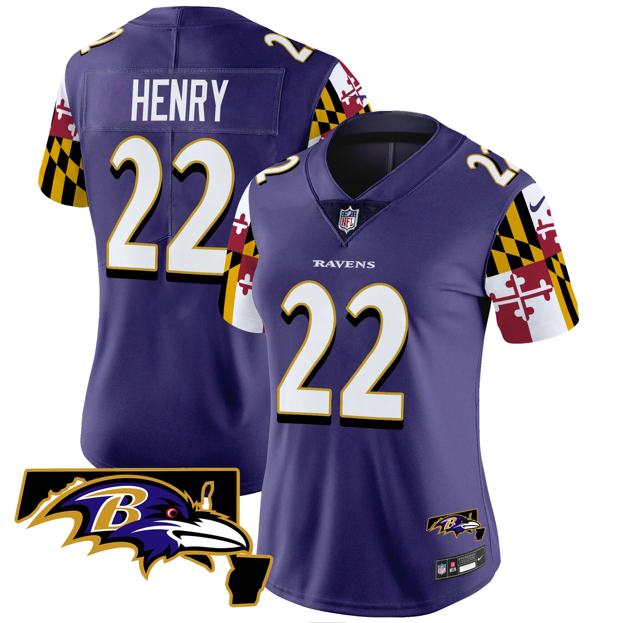 Women's Ravens Maryland Flag Vapor Limited Jersey V2 - All Stitched