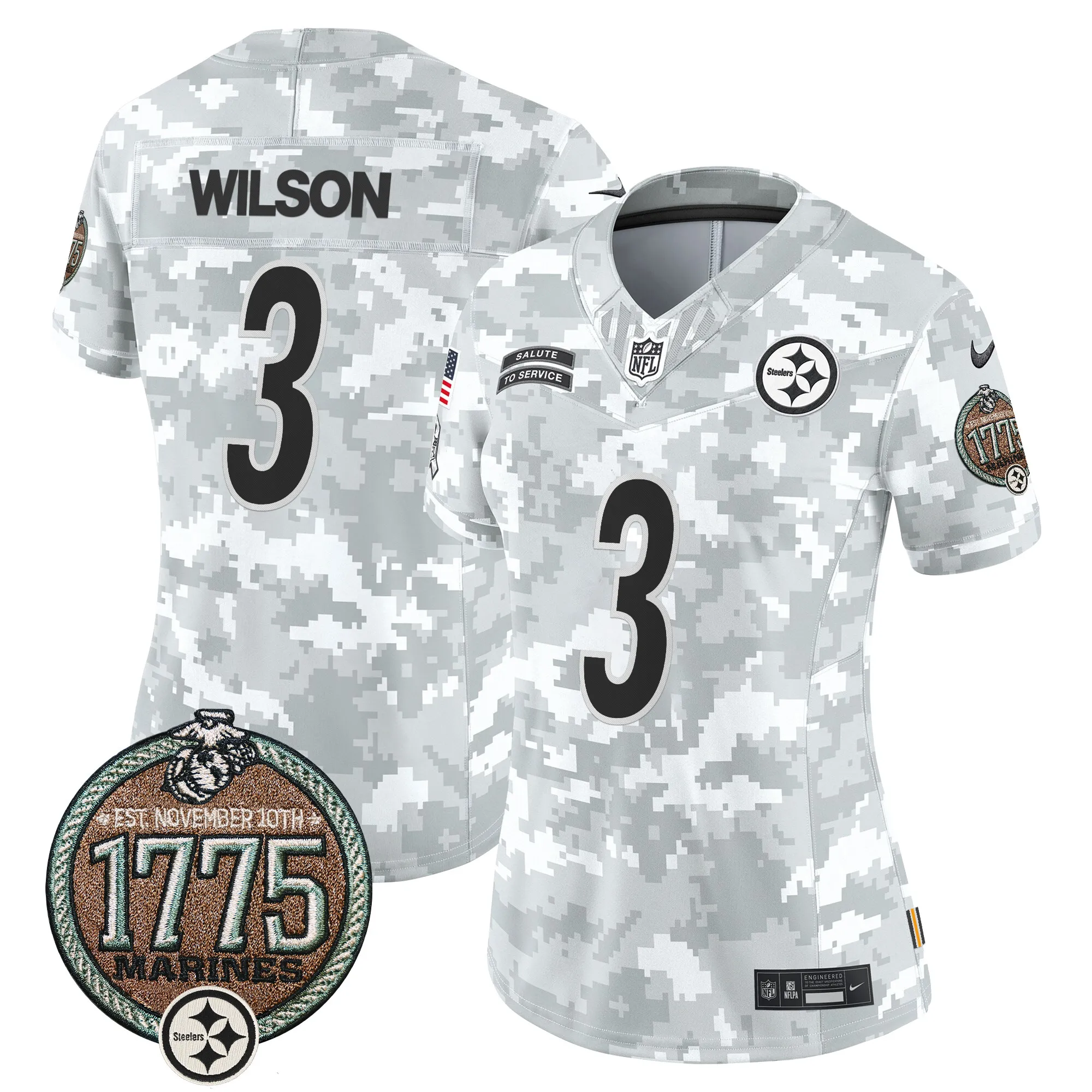 Women's Steelers 2024 Salute to Service Establishment Year Patch Vapor Limited Jersey - All Stitched
