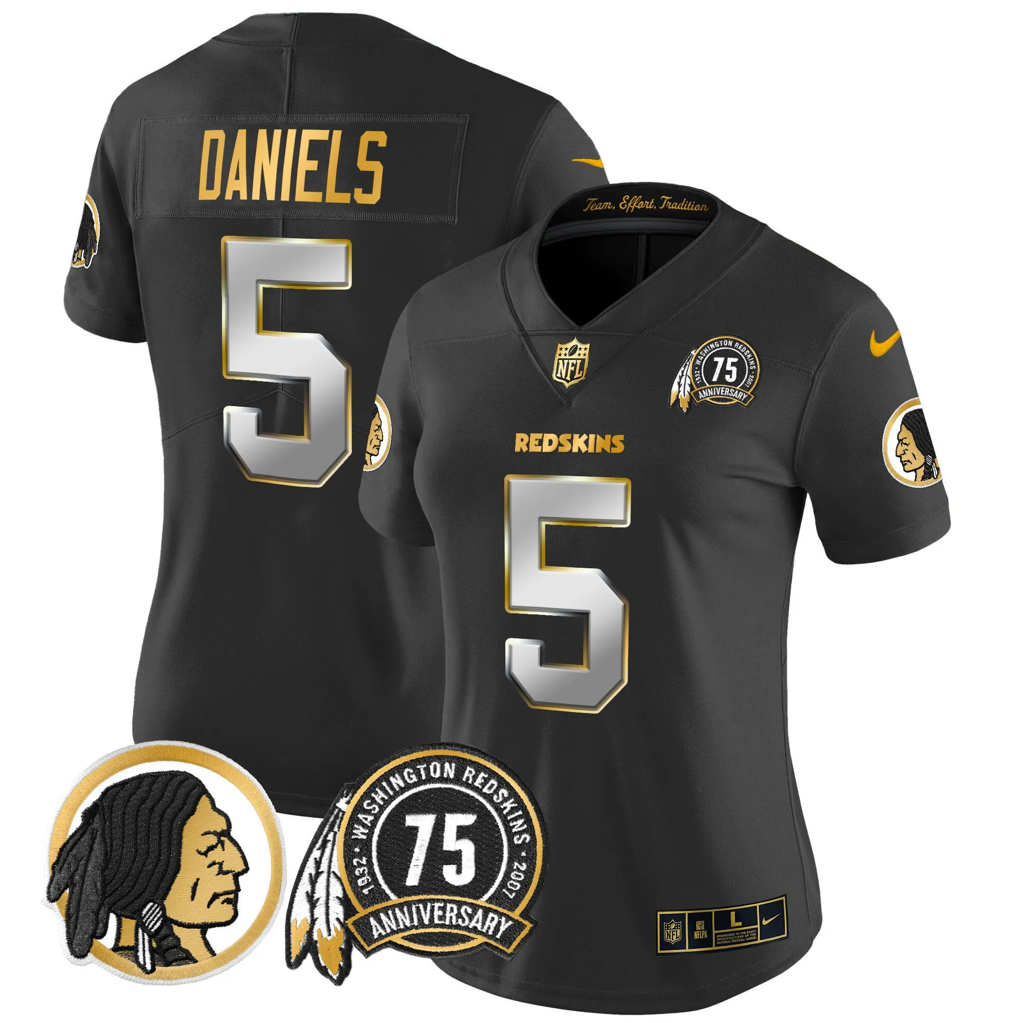 Women's Washington Redskins 75th Patch Throwback Gold Vapor Limited Jersey - All Stitched