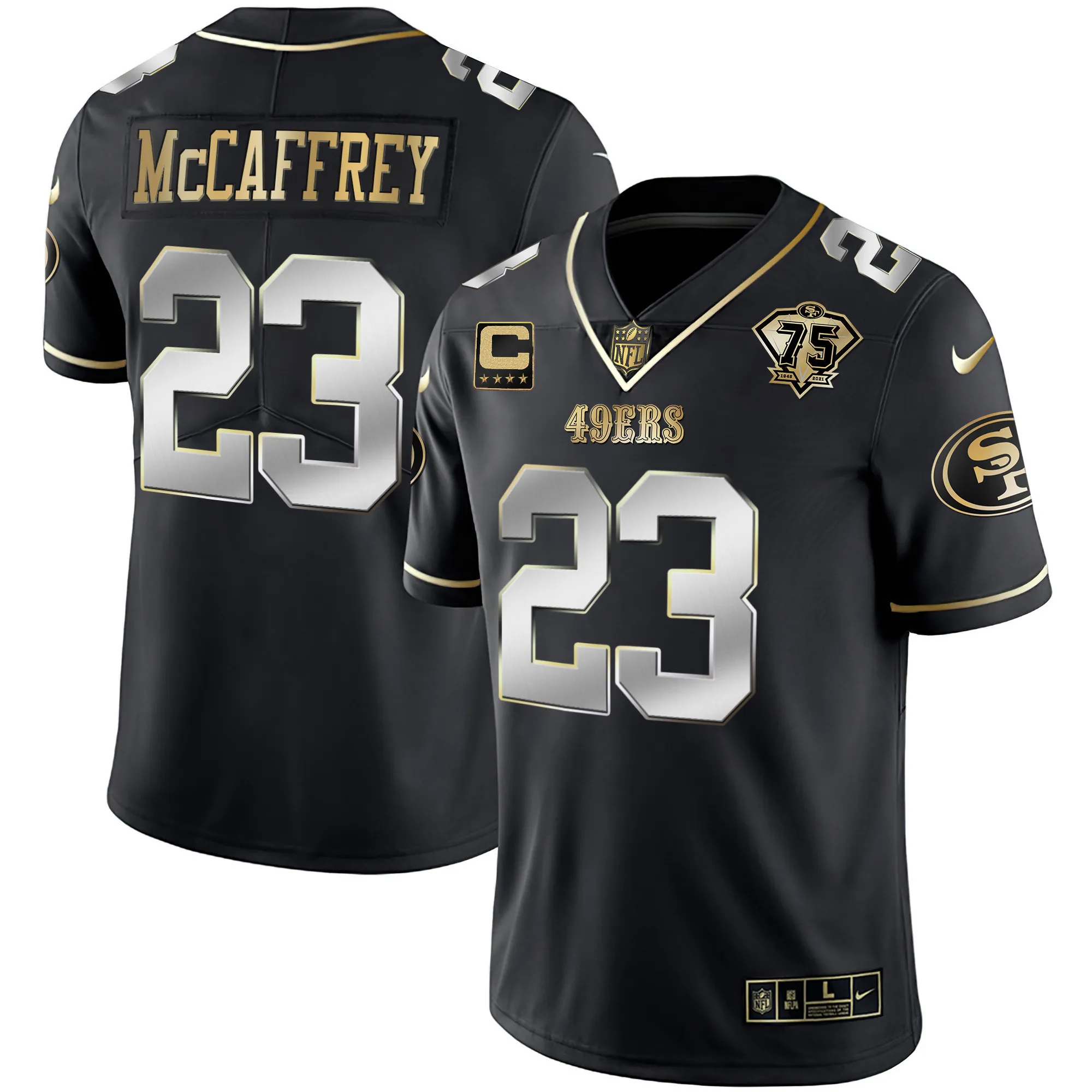 Youth's 49ers 75th Anniversary Patch White Gold & Black Gold - All Stitched
