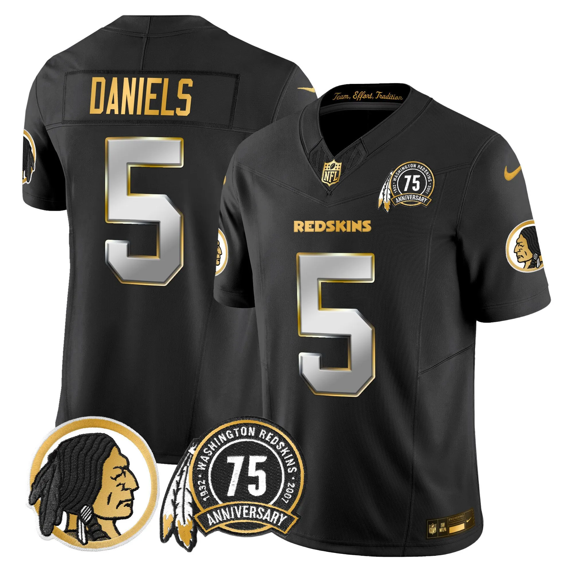 Youth's Washington Redskins 75th Patch Throwback Gold Vapor Limited Jersey - All Stitched