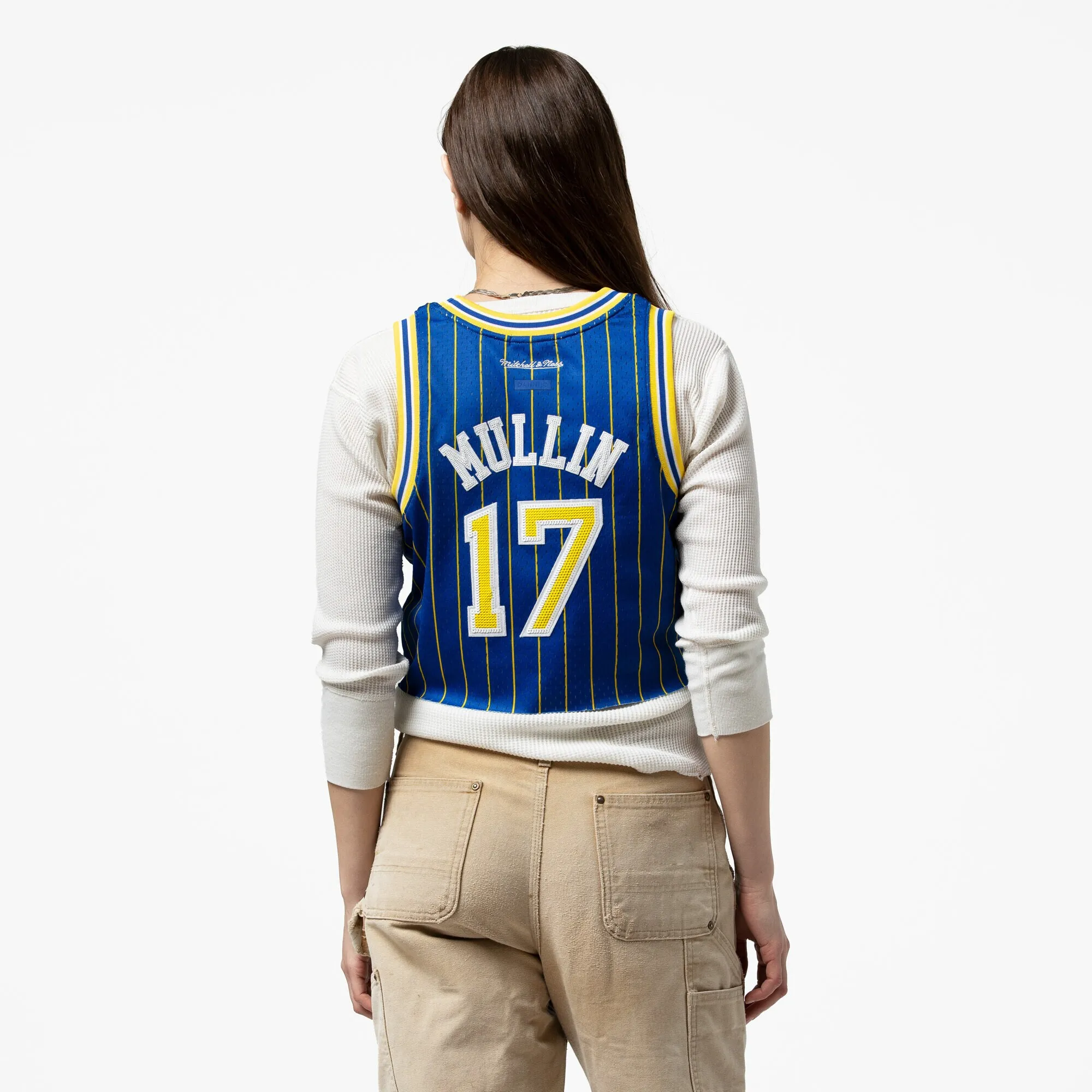 Chris Mullin Golden State Warriors Mitchell & Ness x DANNIJO Women's Fashion Cropped Basketball Jersey - Royal