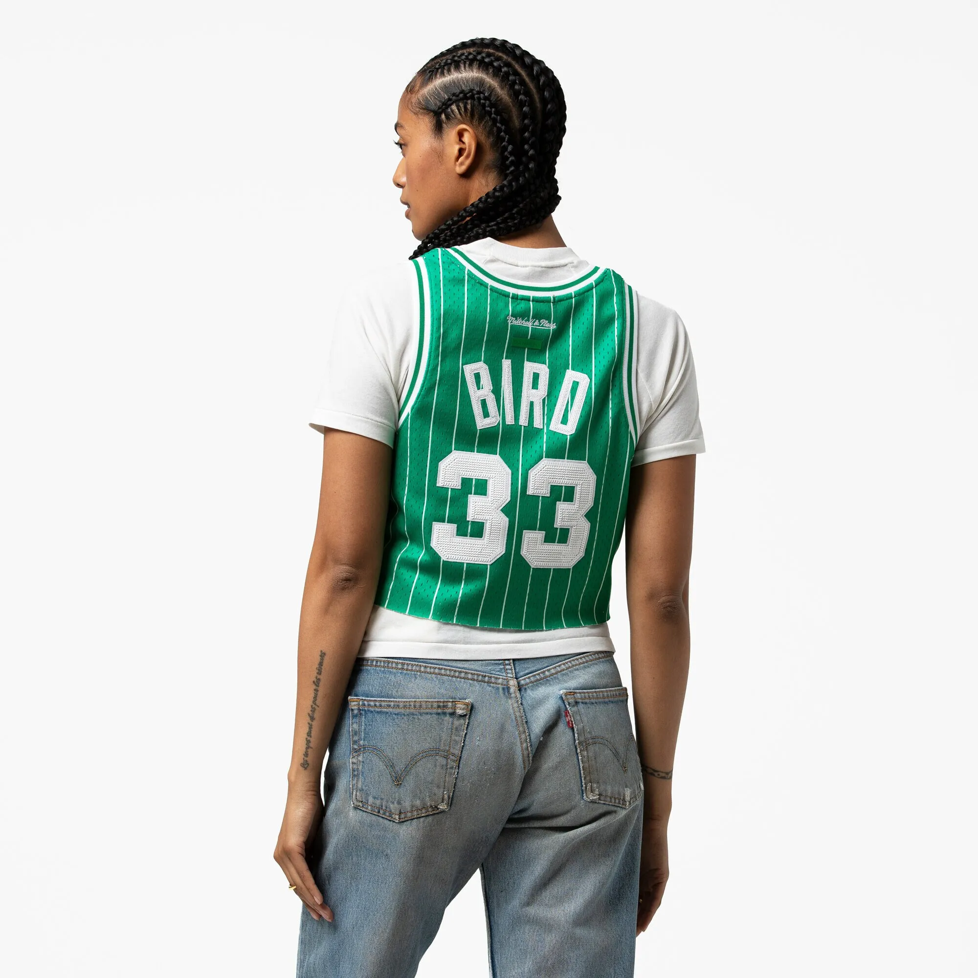 Larry Bird Boston Celtics Mitchell & Ness x DANNIJO Women's Fashion Cropped Basketball Jersey - Kelly Green