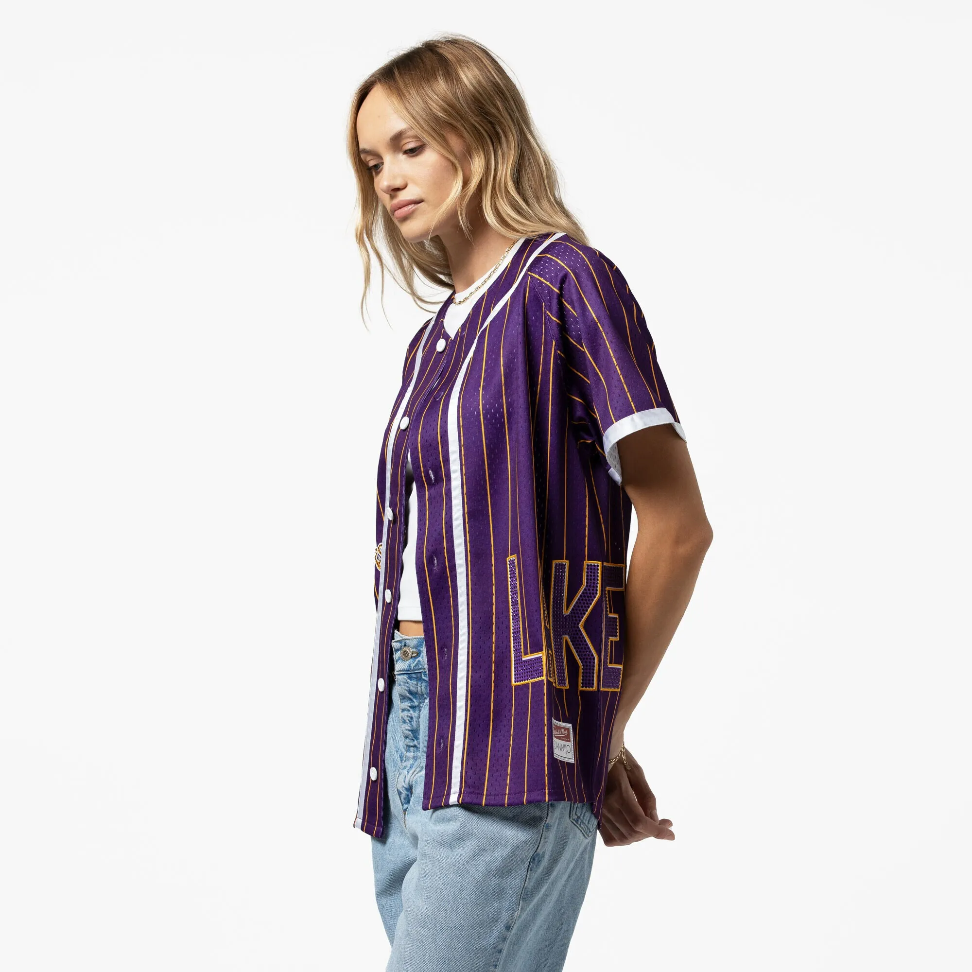 Los Angeles Lakers Mitchell & Ness x DANNIJO Women's Fashion Baseball Jersey - Purple