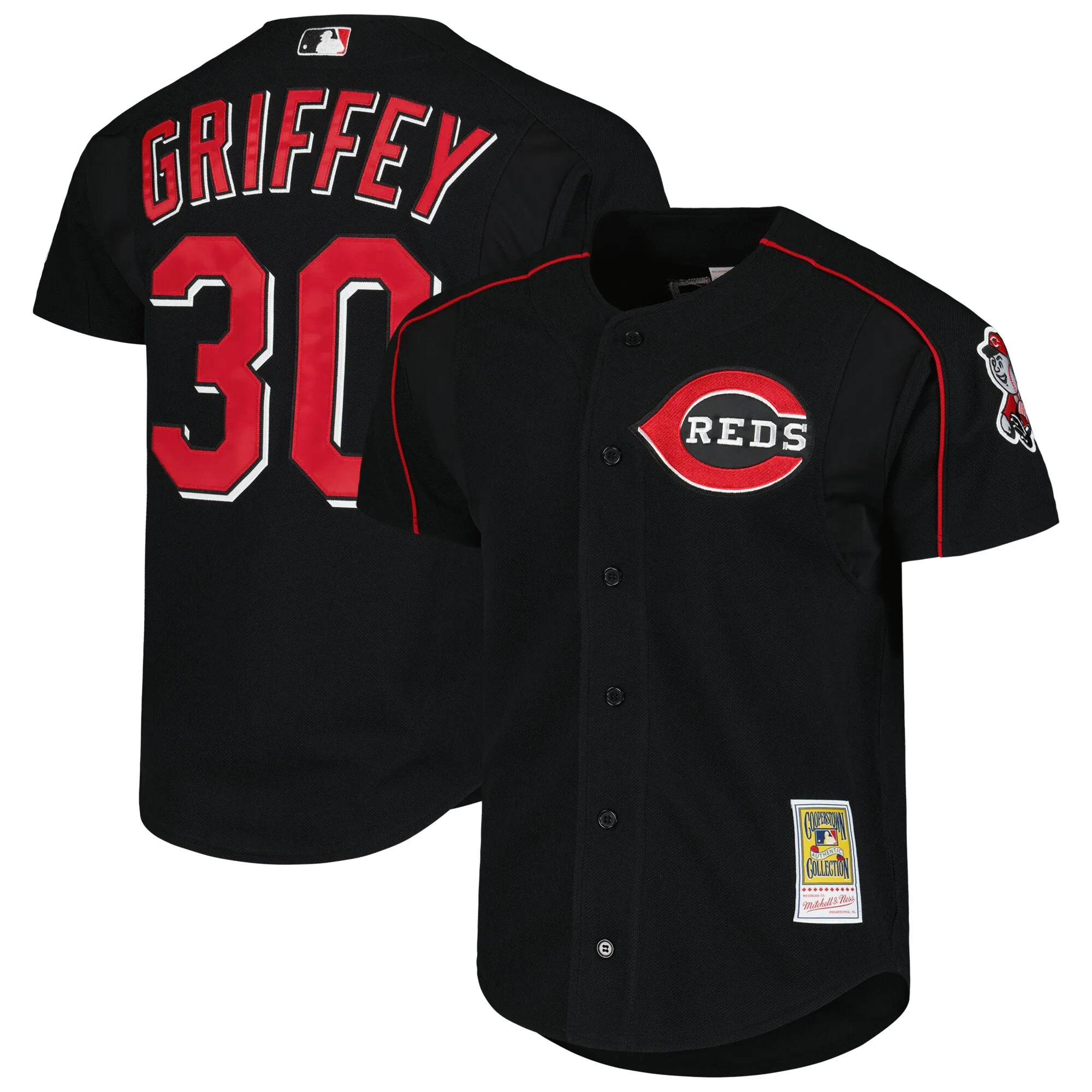 Ken Griffey Jr. Cincinnati Reds Mitchell & Ness Cooperstown Collection Authentic Mesh Batting Practice Jersey - Black