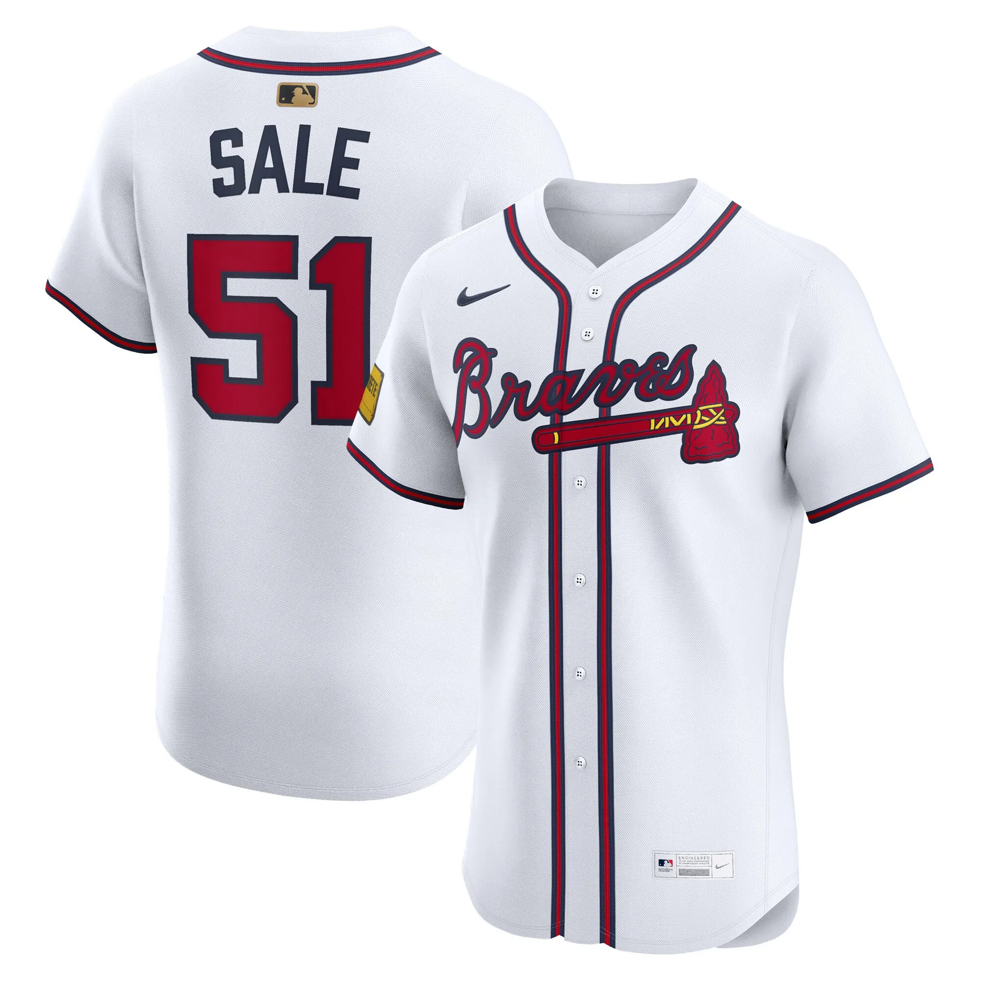 Chris Sale Atlanta Braves Nike Home Sponsor Patch MLB Awards Gold Batterman Elite Jersey - White