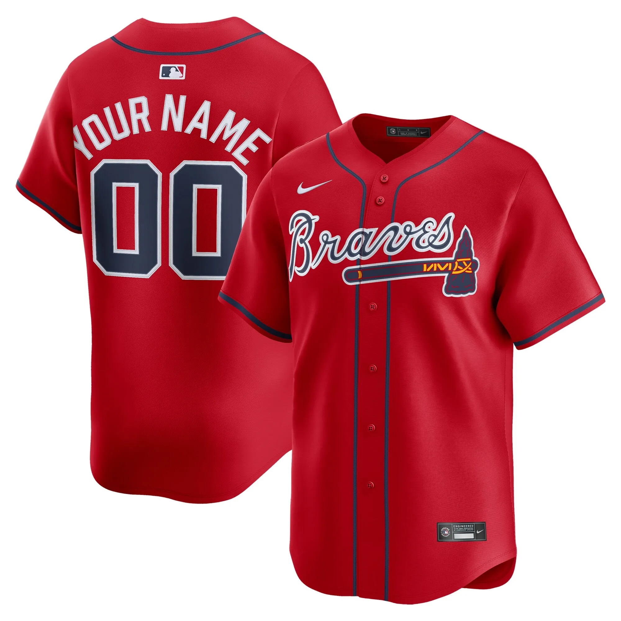 Atlanta Braves Nike Alternate Limited Custom Jersey - Red