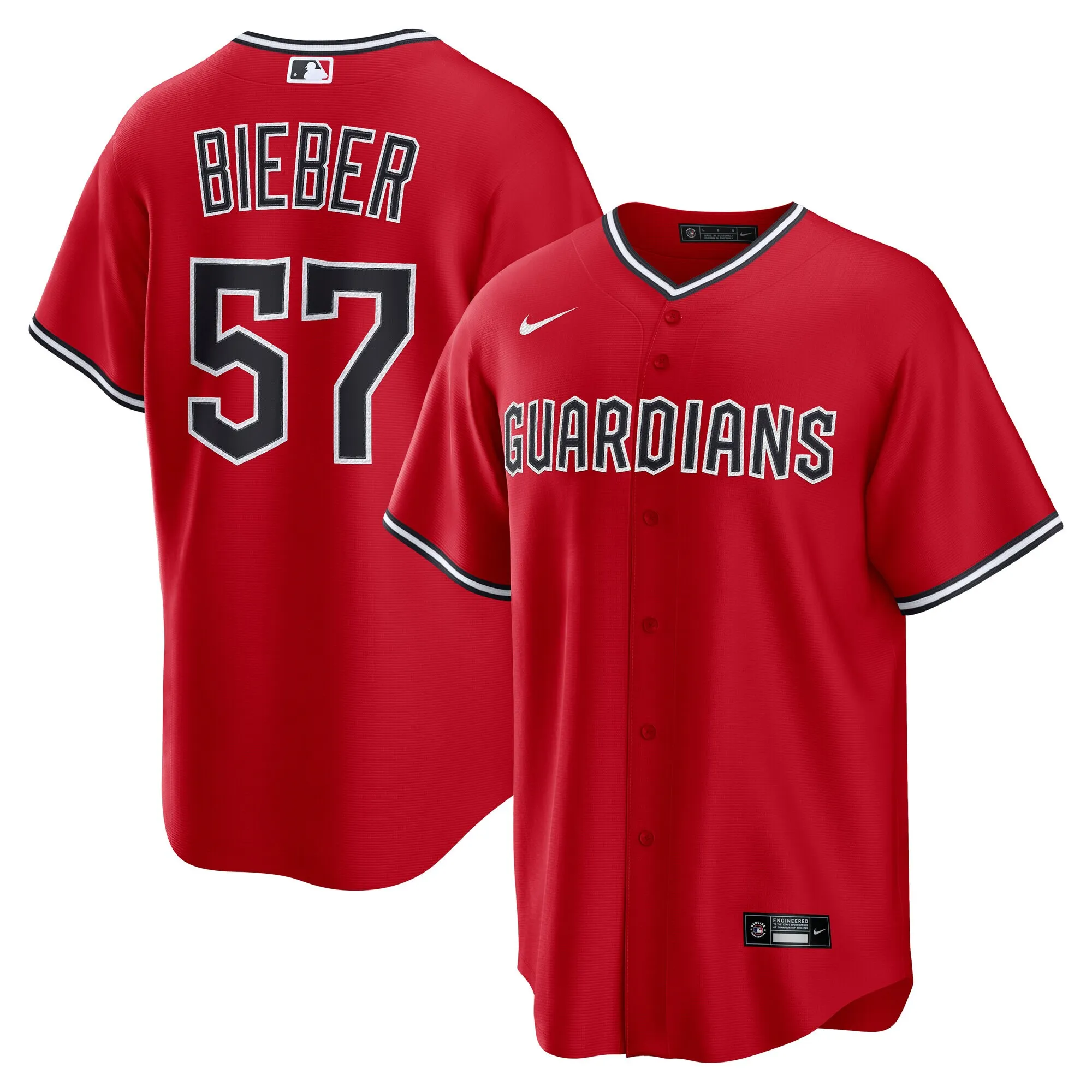 Shane Bieber Cleveland Guardians Nike Alternate 2 Replica Jersey - Red