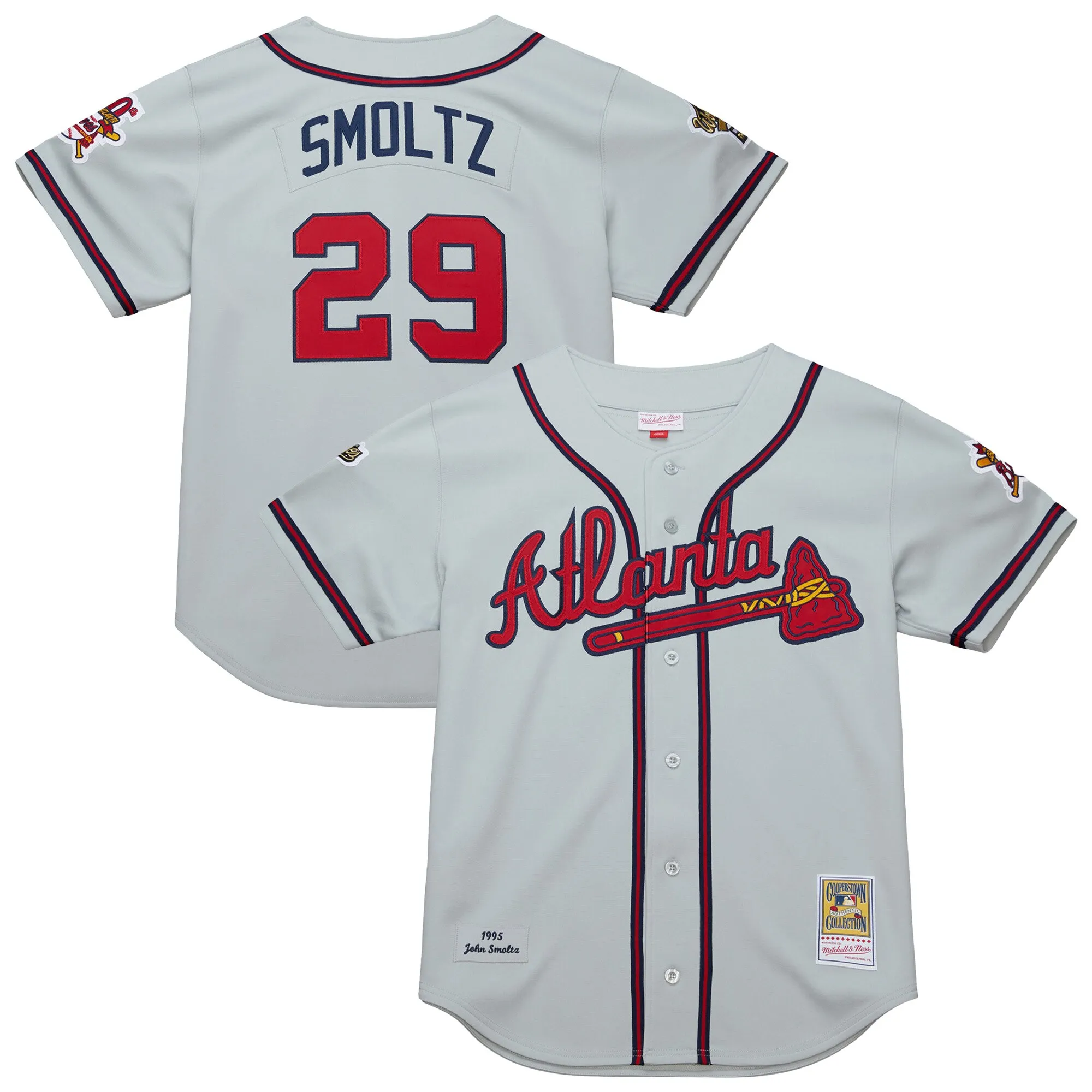 John Smoltz Atlanta Braves Mitchell & Ness 1995 Throwback Authentic Jersey - Gray