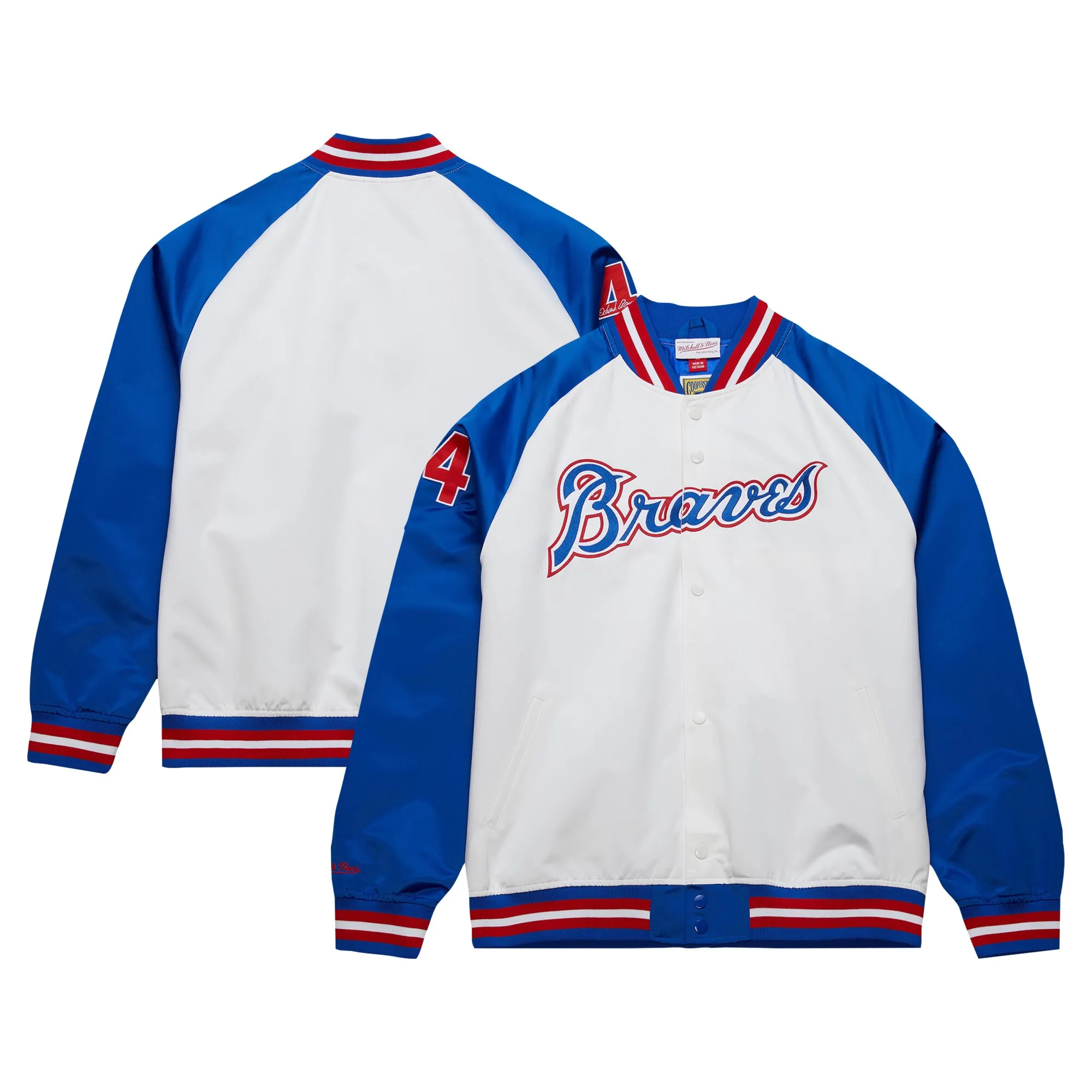 Hank Aaron Atlanta Braves Mitchell & Ness Cooperstown Collection Legends Lightweight Satin Raglan Full-Snap Jacket - White-Royal