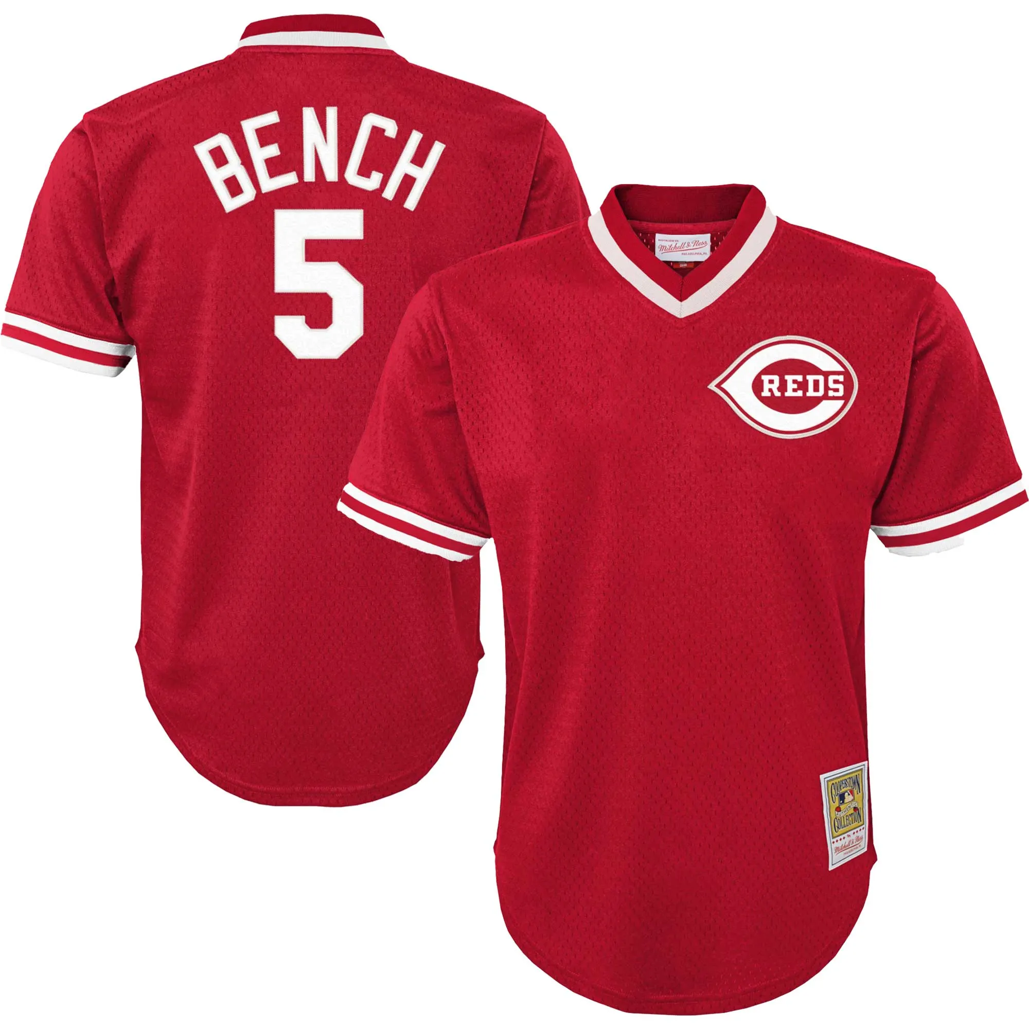 Johnny Bench Cincinnati Reds Mitchell & Ness Youth Cooperstown Collection Mesh Batting Practice Jersey - Red