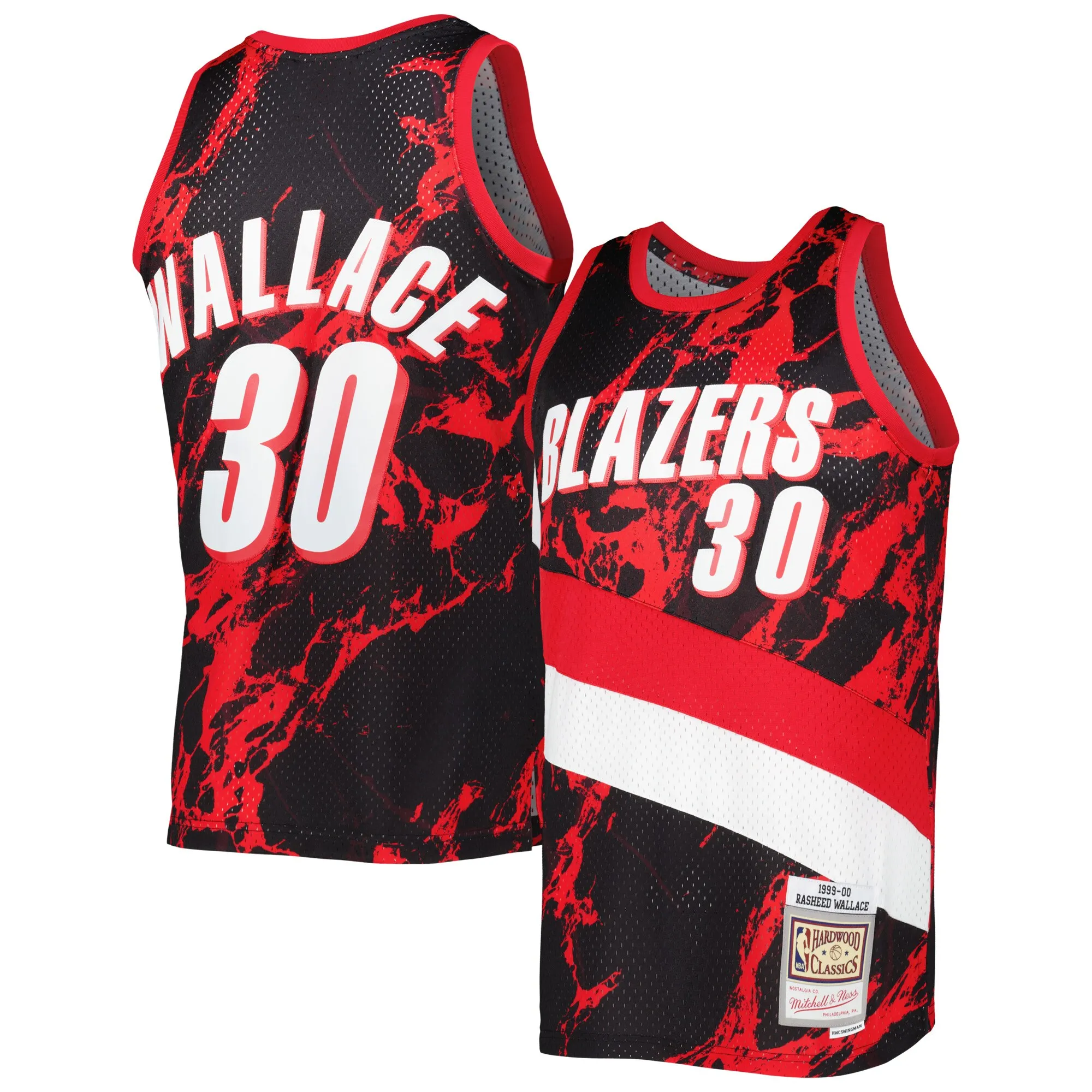 Rasheed Wallace Portland Trail Blazers Mitchell & Ness 1999-00 Hardwood Classics Marble Swingman Jersey - Black