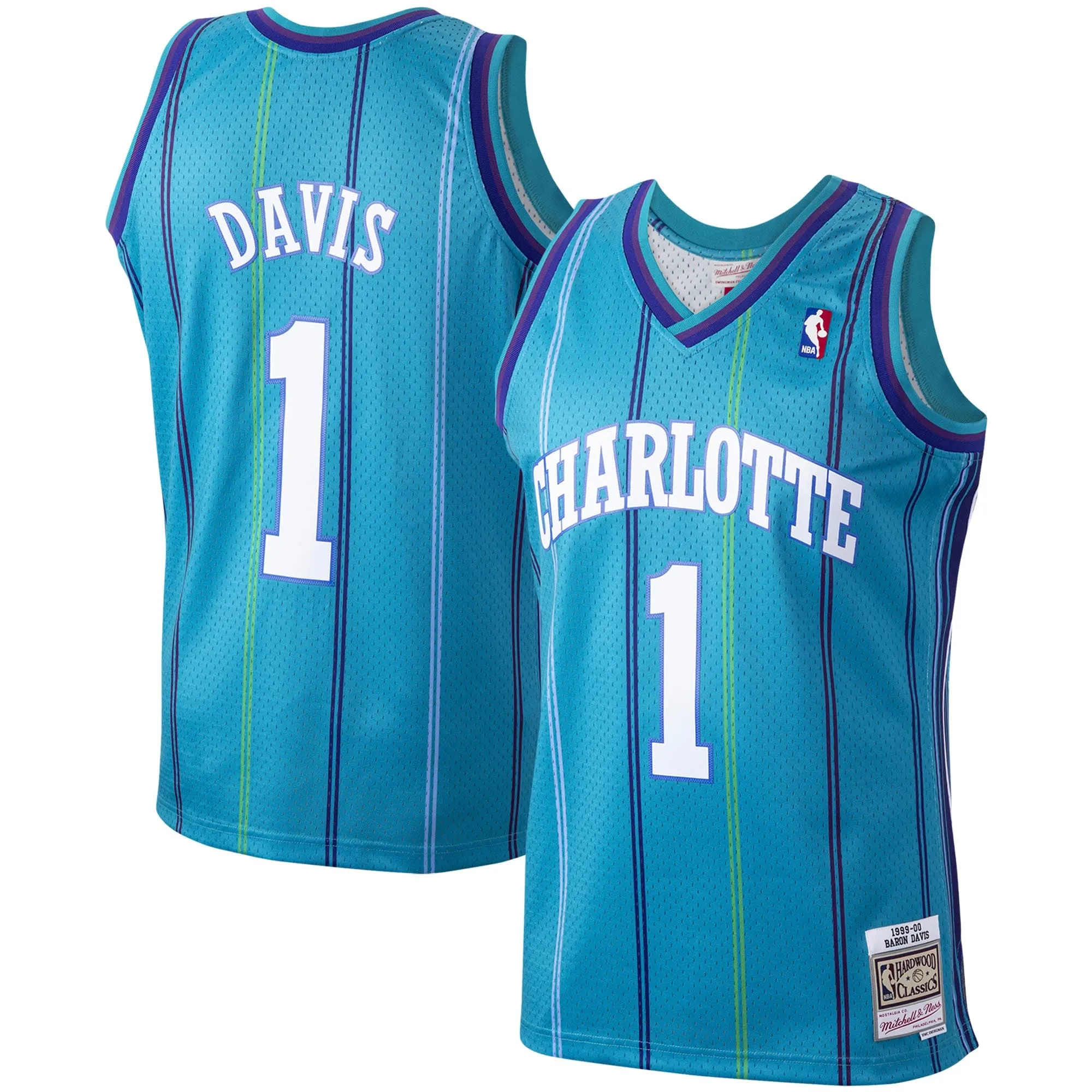 Baron Davis Charlotte Hornets Mitchell & Ness 1999-00 Hardwood Classics Swingman Jersey - Teal