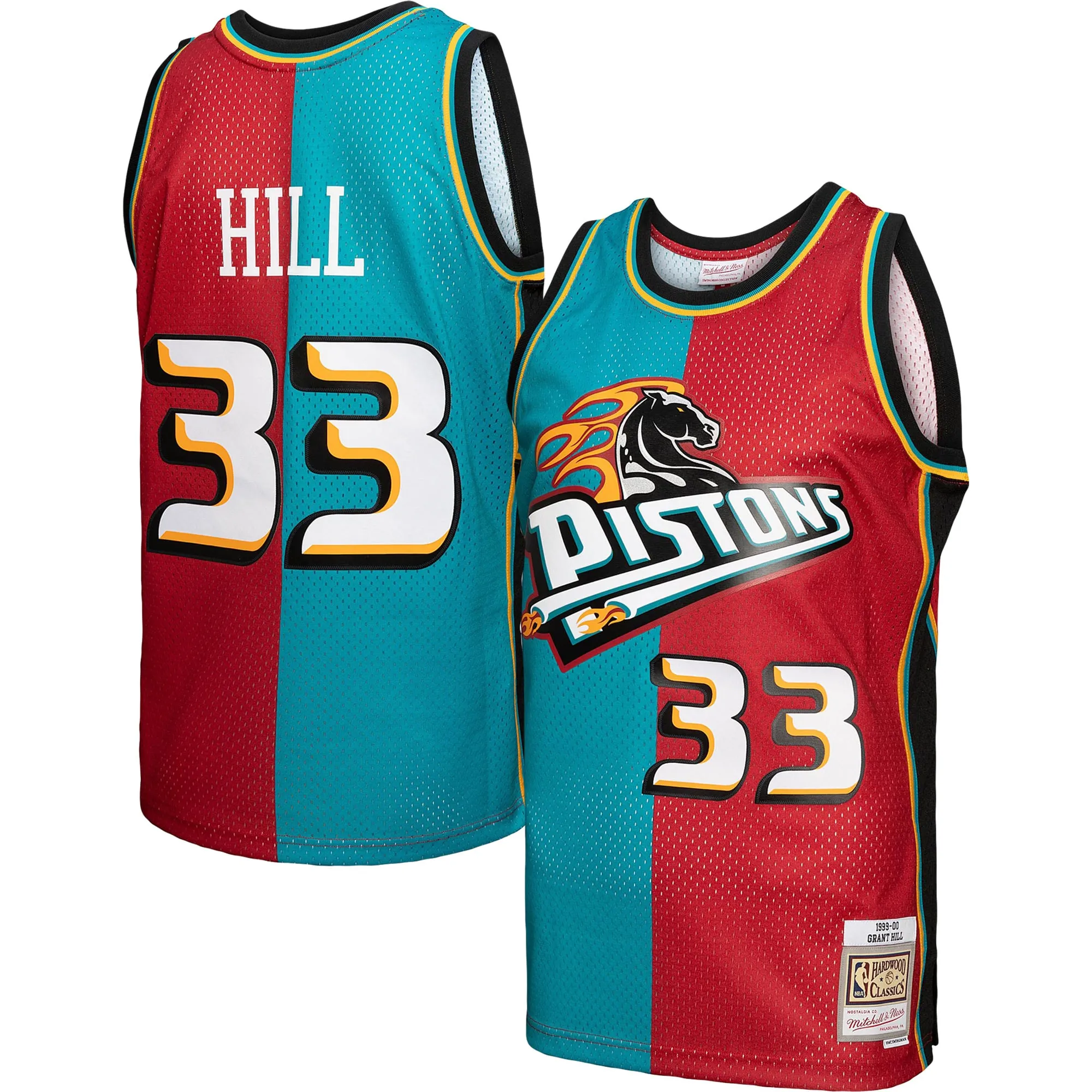 Grant Hill Detroit Pistons Mitchell & Ness Hardwood Classics 1999-00 Split Swingman Jersey - Teal-Red
