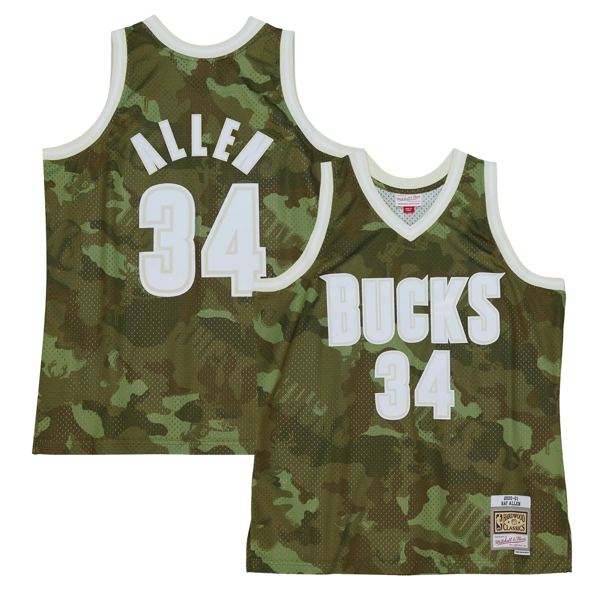 Ray Allen Milwaukee Bucks Mitchell & Ness Hardwood Classics 2000-01 Ghost Green Swingman Jersey - Camo