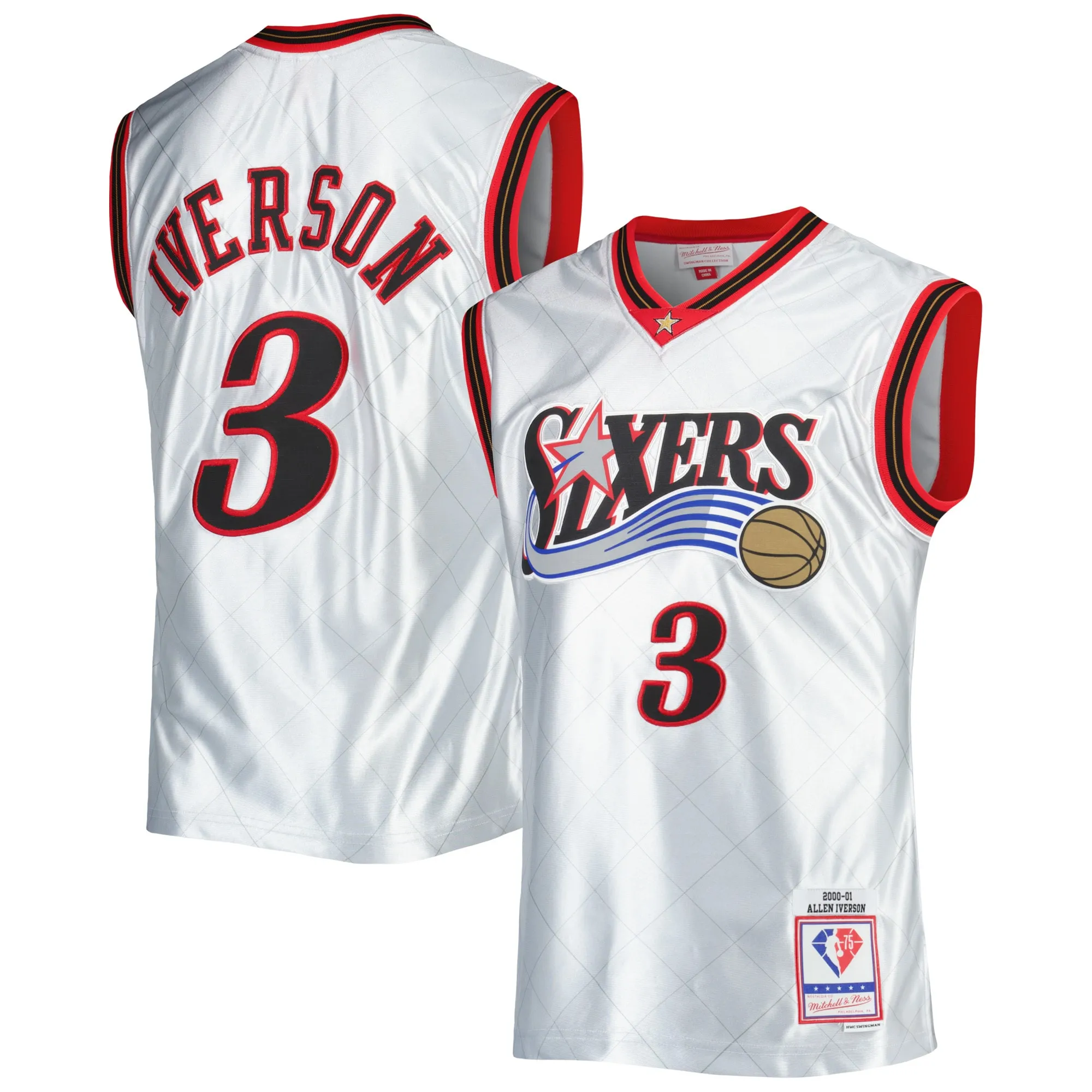 Allen Iverson Philadelphia 76ers Mitchell & Ness 2000-01 Hardwood Classics 75th Anniversary Swingman Jersey - Platinum