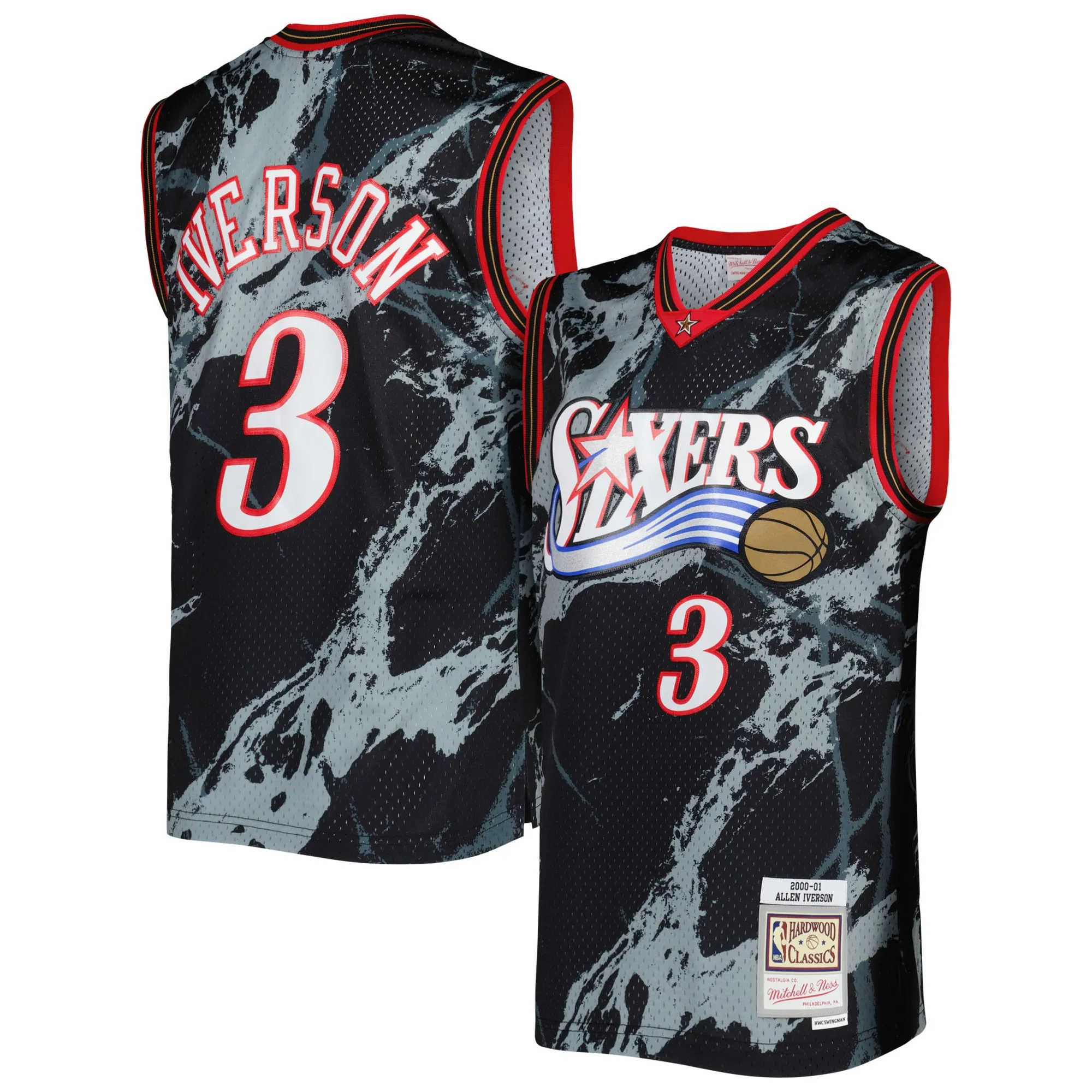 Allen Iverson Philadelphia 76ers Mitchell & Ness 2000-01 Hardwood Classics Marble Swingman Jersey - Black