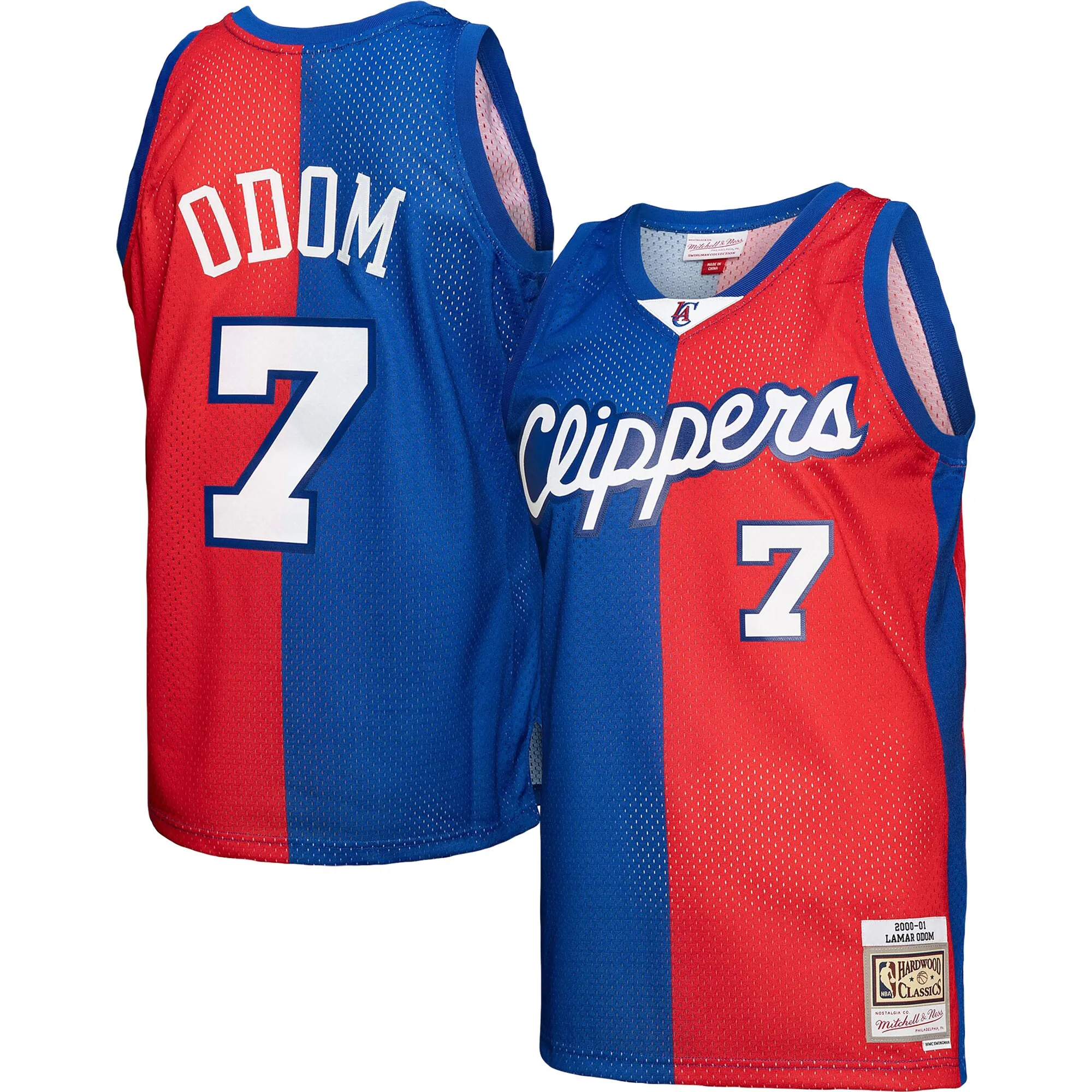 Lamar Odom LA Clippers Mitchell & Ness Hardwood Classics 2000-01 Split Swingman Jersey - Royal-Red