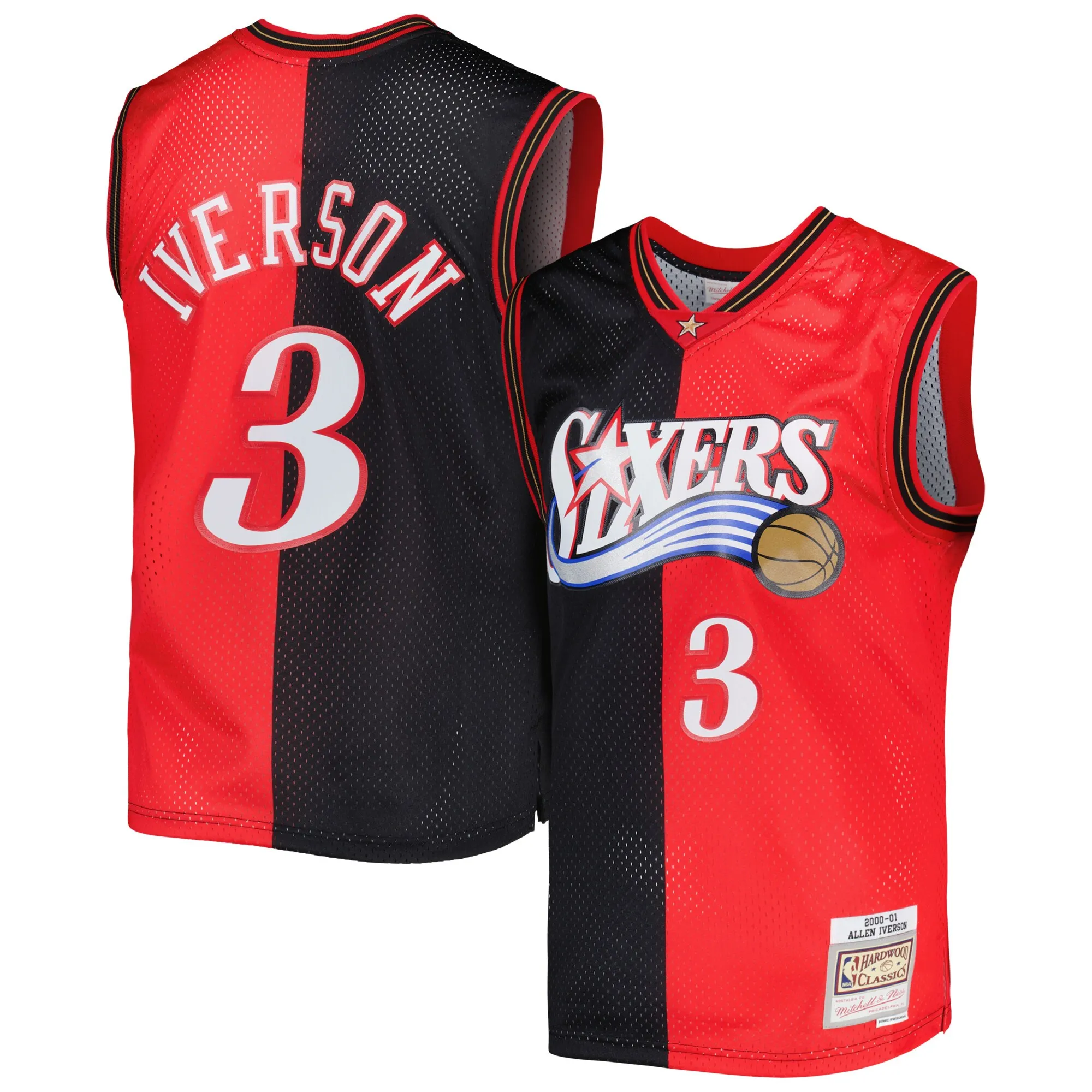 Allen Iverson Philadelphia 76ers Mitchell & Ness Hardwood Classics 2000-01 Split Swingman Jersey - Black-Red