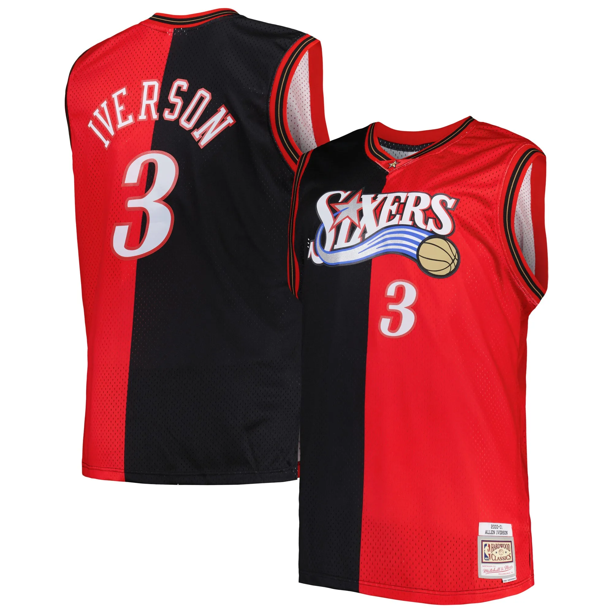 Allen Iverson Philadelphia 76ers Mitchell & Ness Big & Tall Hardwood Classics 2000-01 Split Swingman Jersey - Black-Red