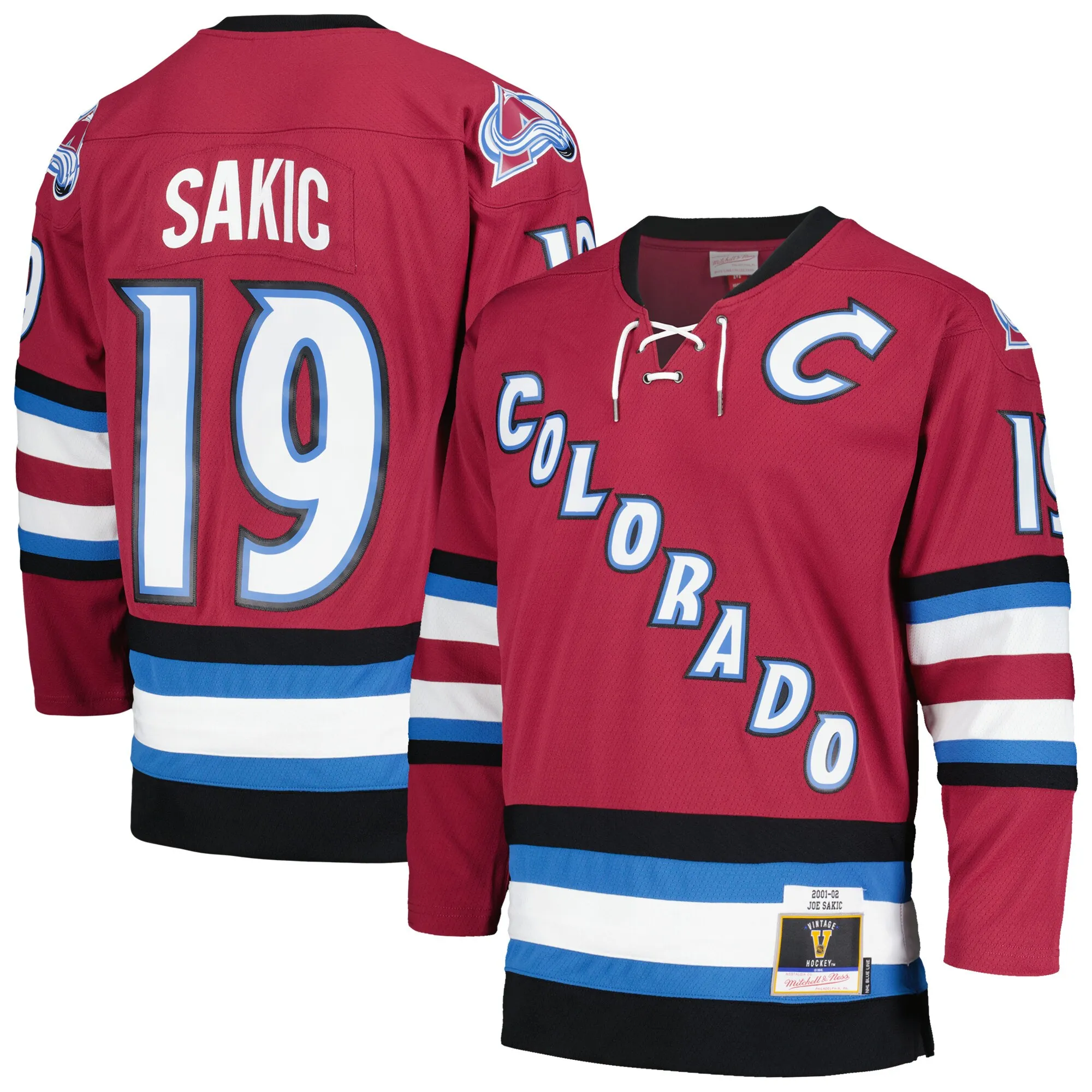 Joe Sakic Colorado Avalanche Mitchell & Ness 2001-02 Blue Line Alternate Player Jersey - Burgundy