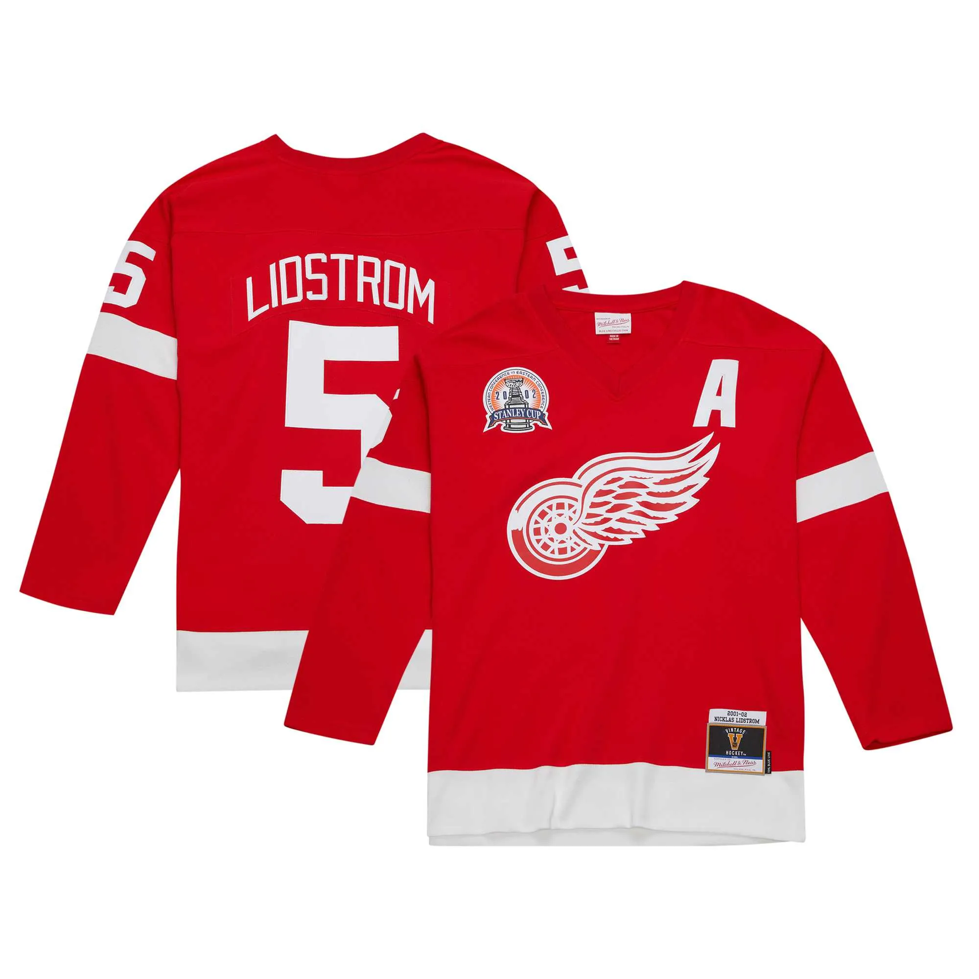 Nicklas Lidstrom Detroit Red Wings Mitchell & Ness Alternate Captain Patch 2001-02 Blue Line Player Jersey - Red