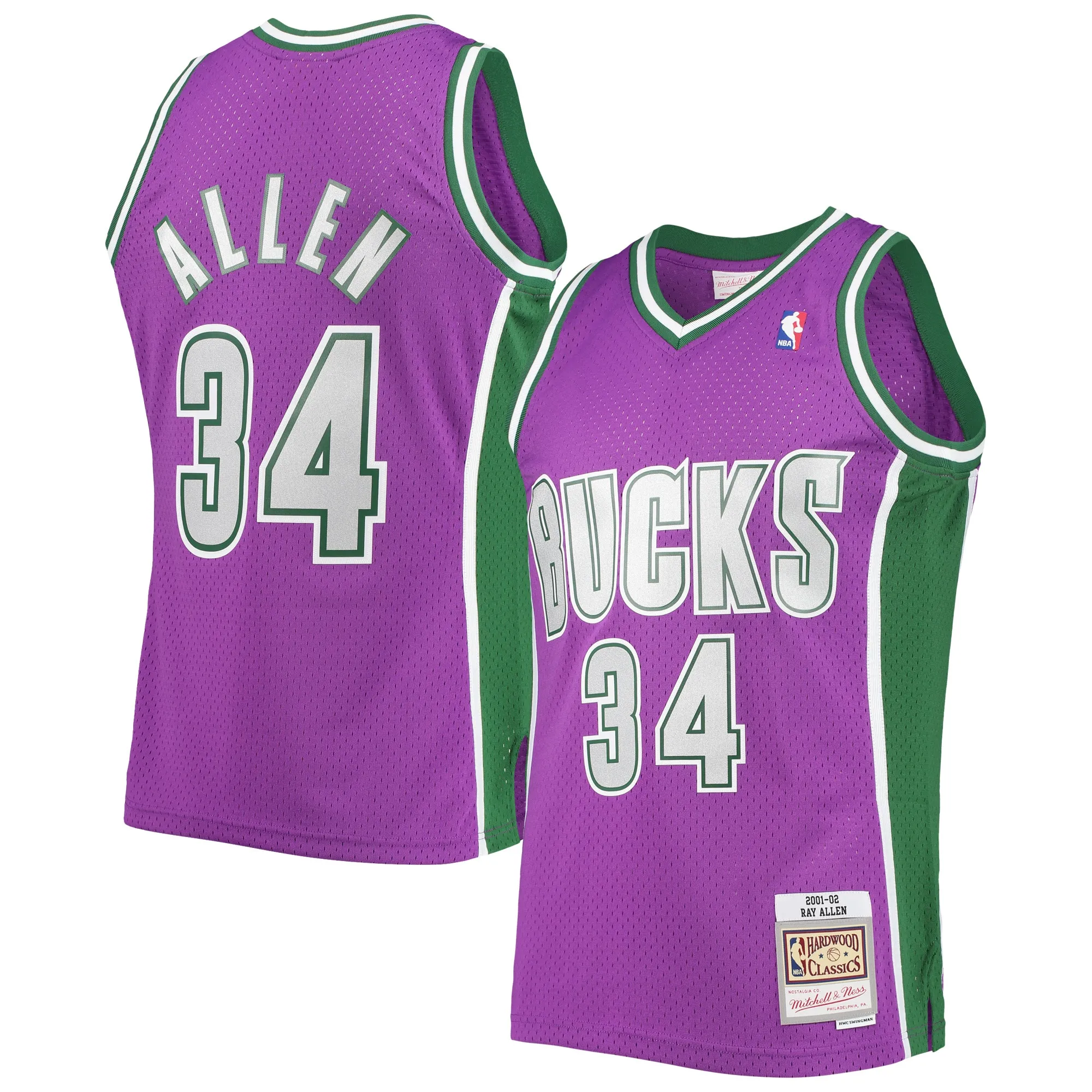 Ray Allen Milwaukee Bucks Mitchell & Ness 2001-02 Hardwood Classics Swingman Jersey - Purple