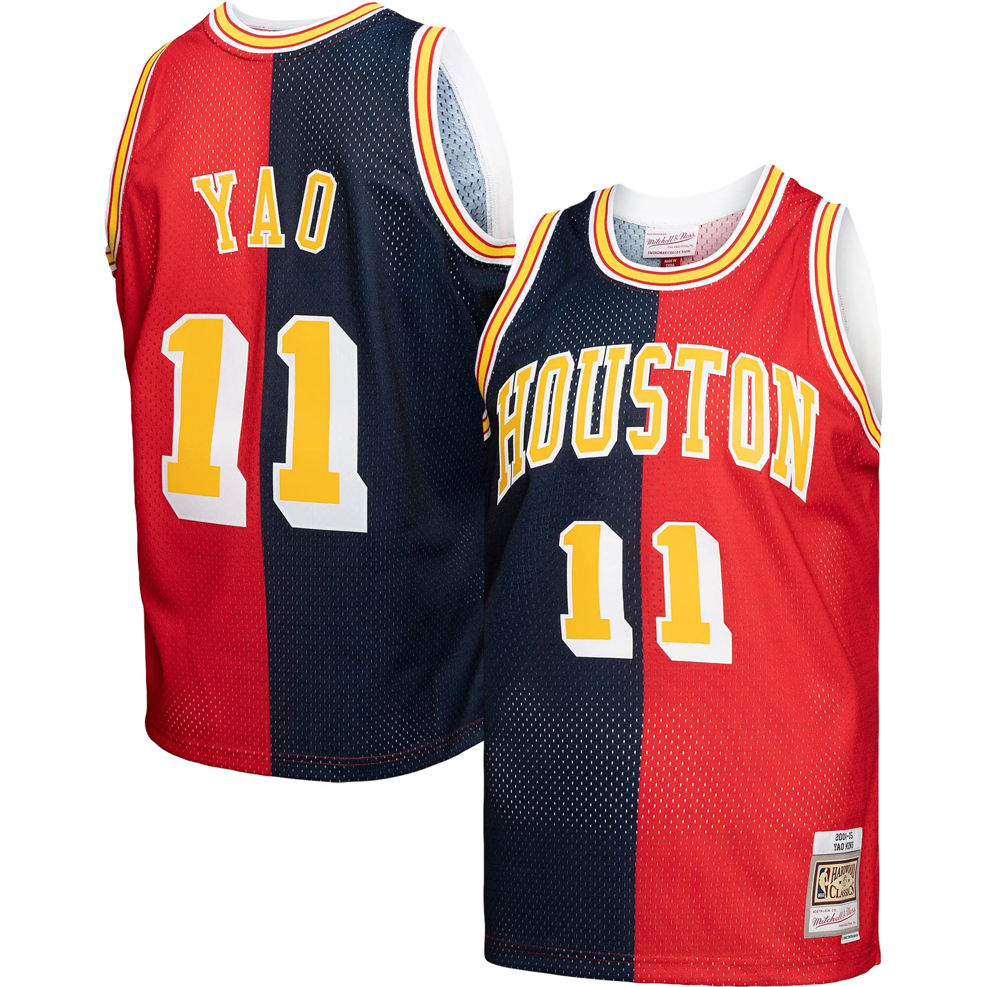 Yao Ming Houston Rockets Mitchell & Ness Hardwood Classics 2004-05 Split Swingman Jersey - Navy-Red