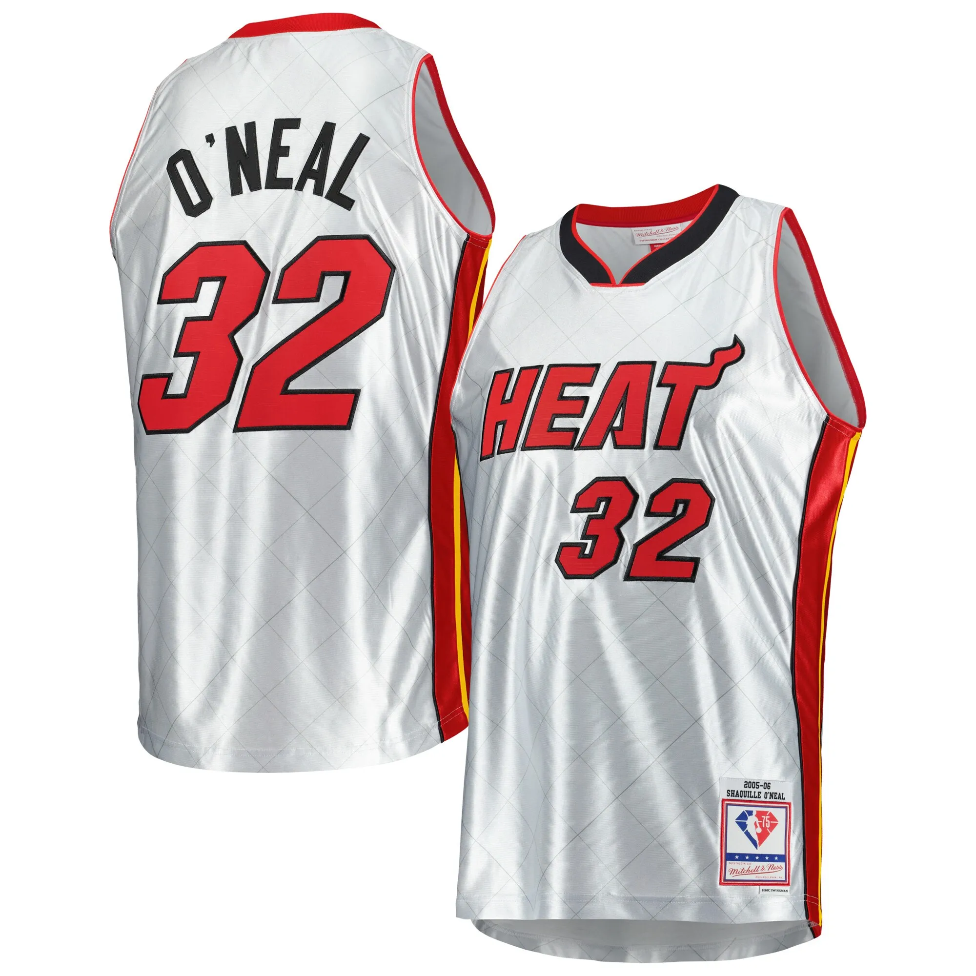 Shaquille O'Neal Miami Heat Mitchell & Ness 2005-06 Hardwood Classics 75th Anniversary Swingman Jersey - Platinum