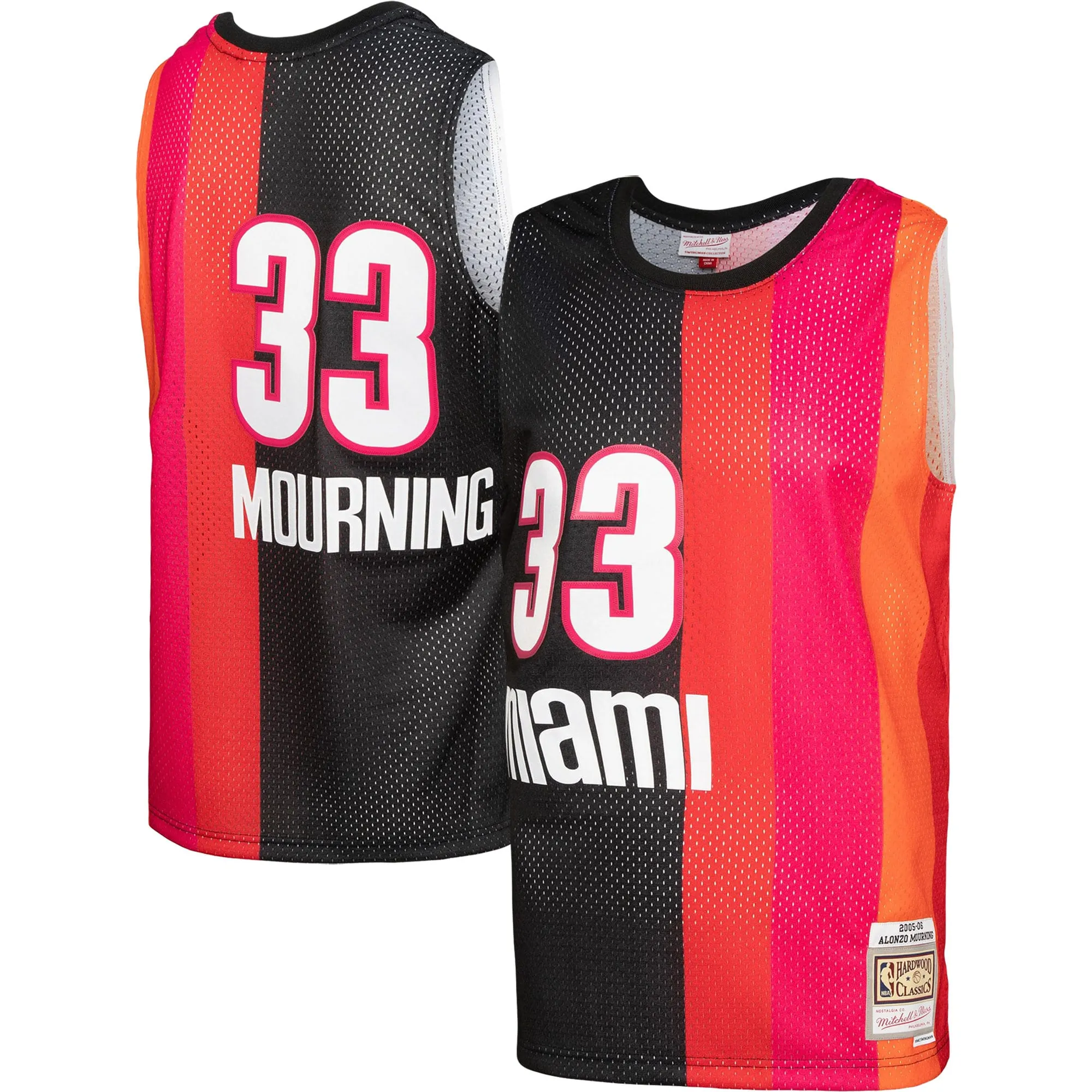Alonzo Mourning Miami Heat Mitchell & Ness Hardwood Classics 2005-06 Split Swingman Jersey - Black-Red