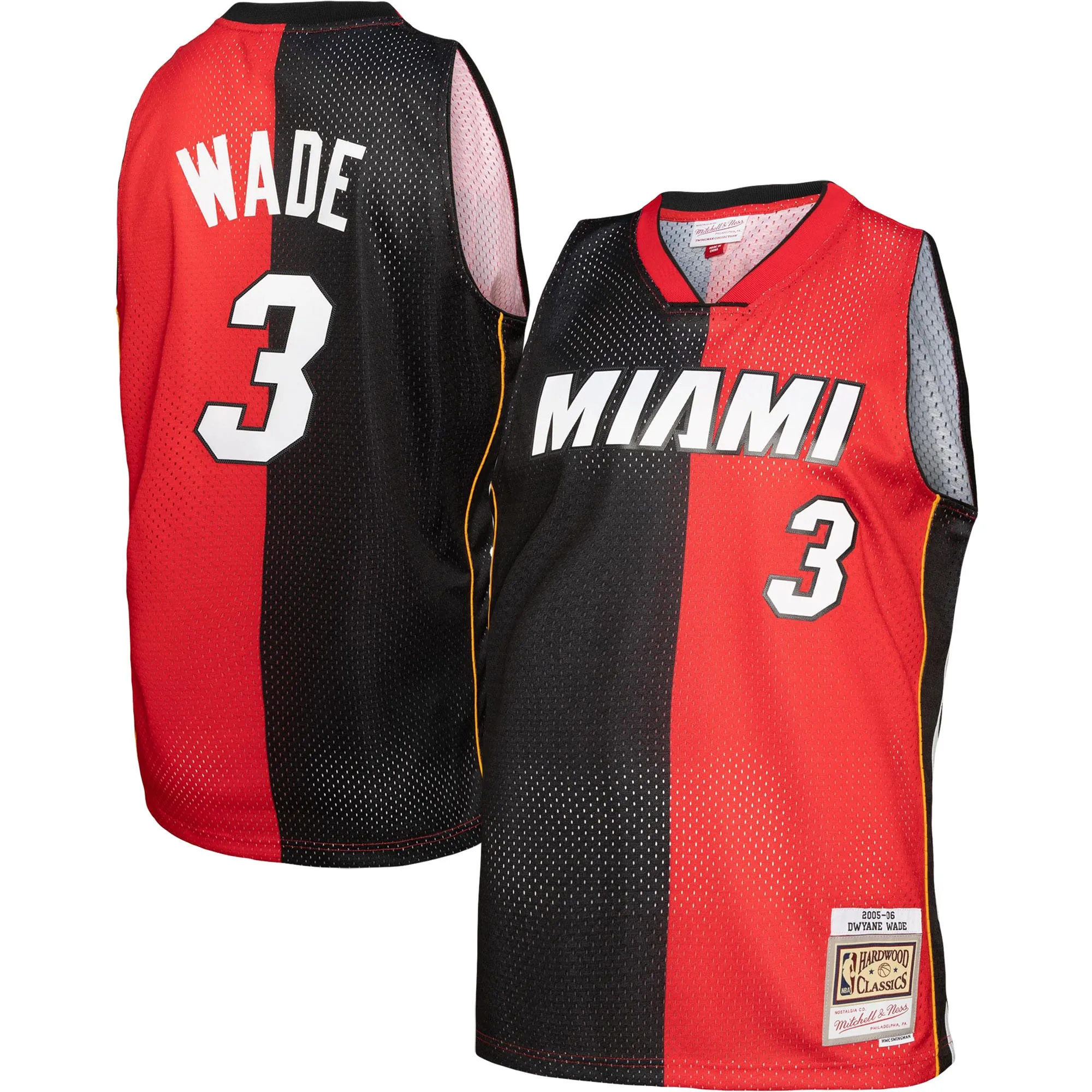 Dwyane Wade Miami Heat Mitchell & Ness Big & Tall Hardwood Classics 2005-06 Split Swingman Jersey - Black-Red
