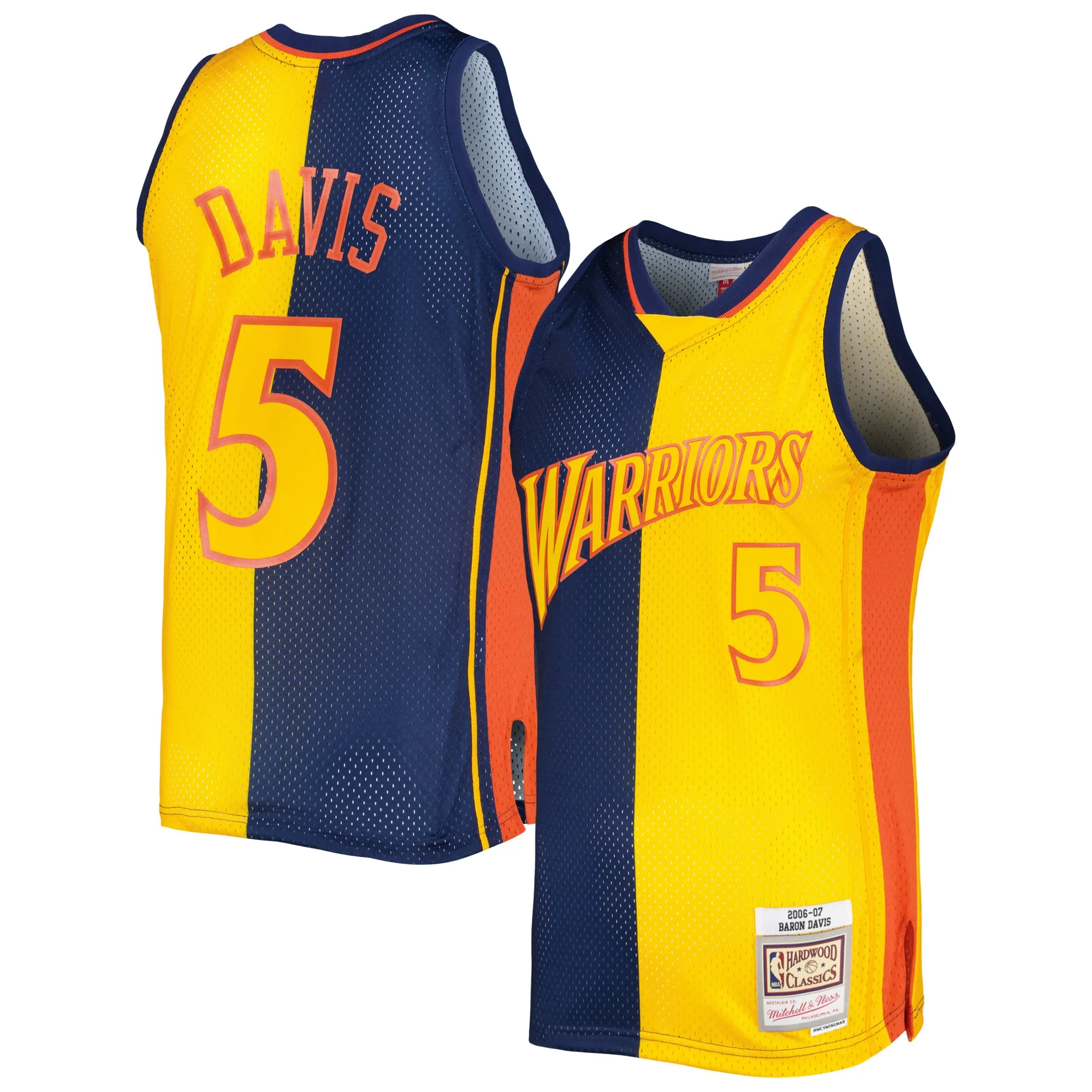 Baron Davis Golden State Warriors Mitchell & Ness Hardwood Classics 2006-07 Split Swingman Jersey - Navy-Gold