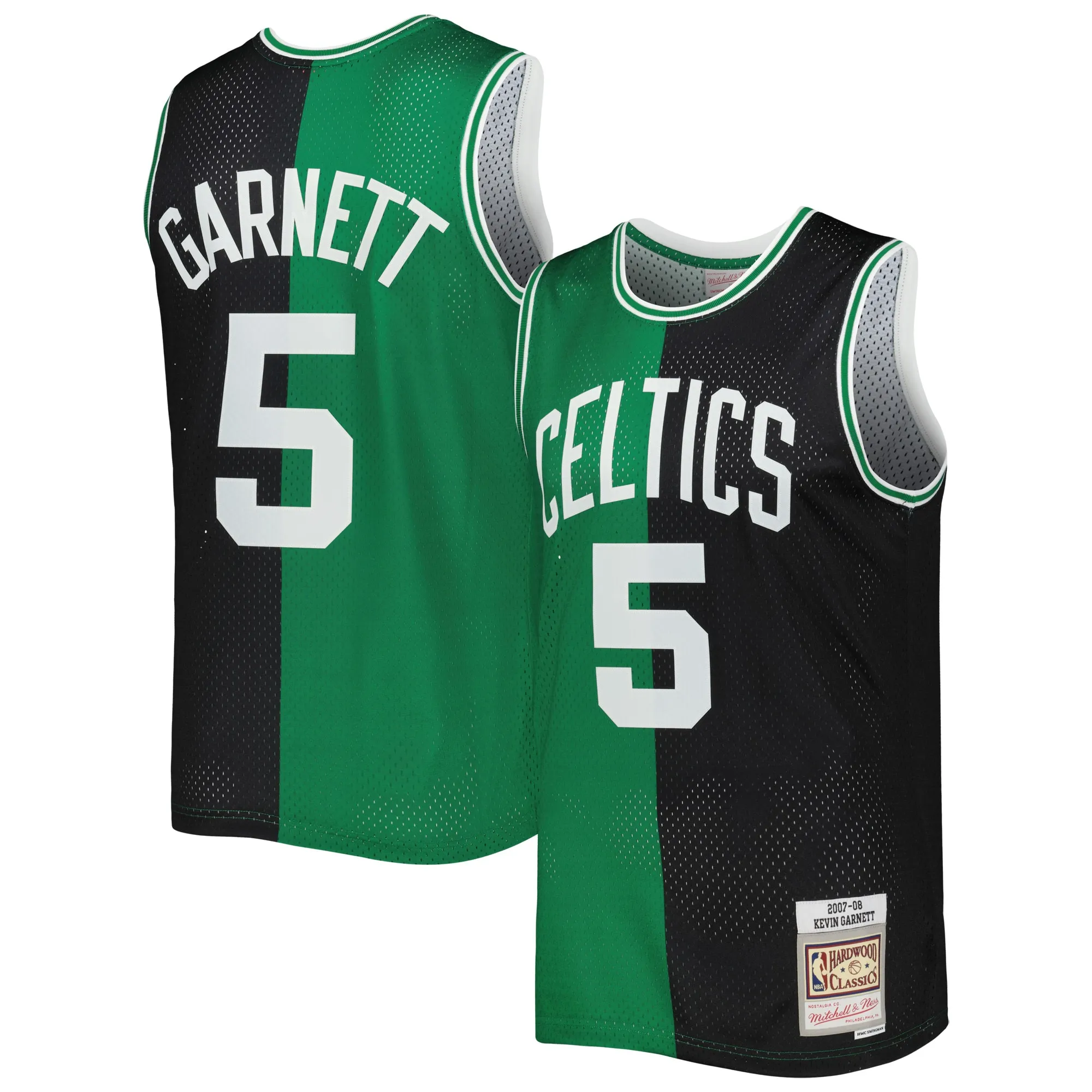 Kevin Garnett Boston Celtics Mitchell & Ness Hardwood Classics 2007-08 Split Swingman Jersey - Black-Kelly Green