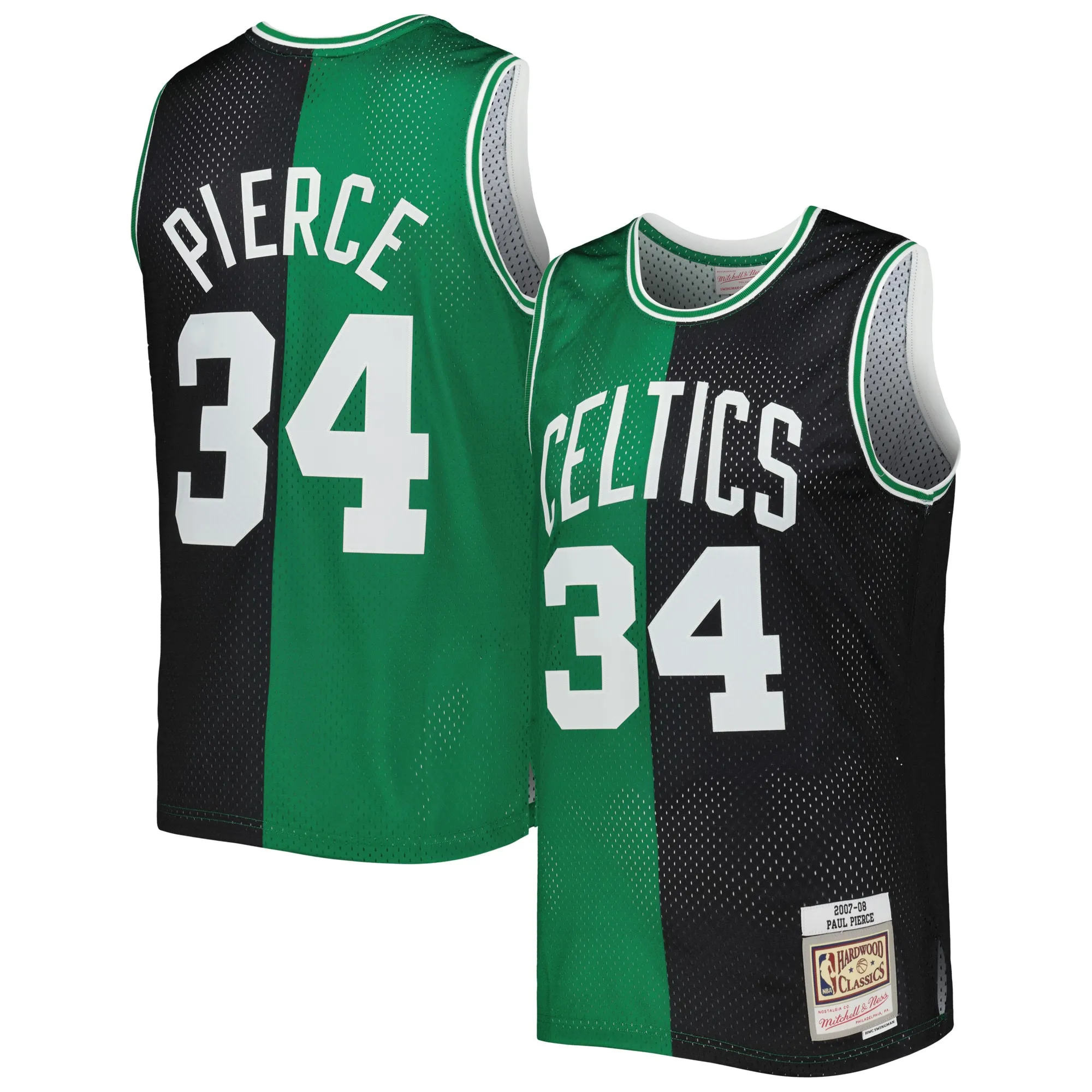 Paul Pierce Boston Celtics Mitchell & Ness Hardwood Classics 2007-08 Split Swingman Jersey - Black-Kelly Green