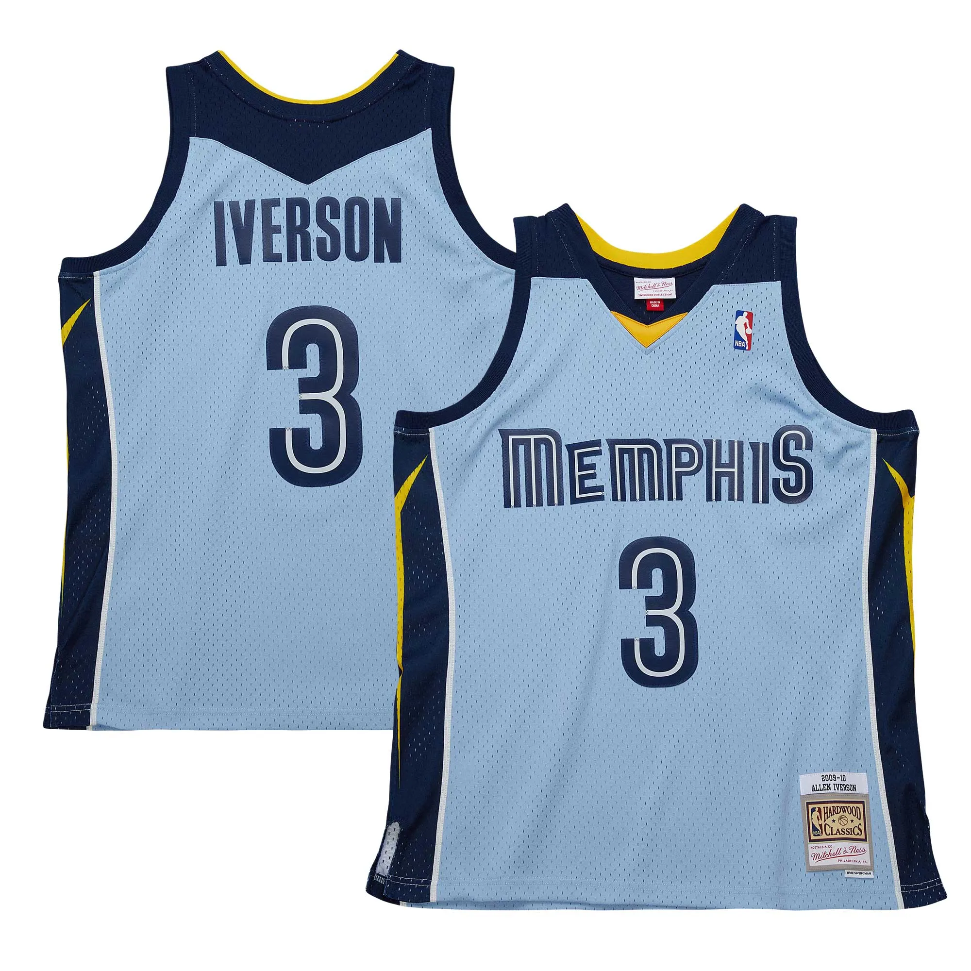 Allen Iverson Memphis Grizzlies Mitchell & Ness 2009-10 Hardwood Classics Swingman Jersey - Light Blue