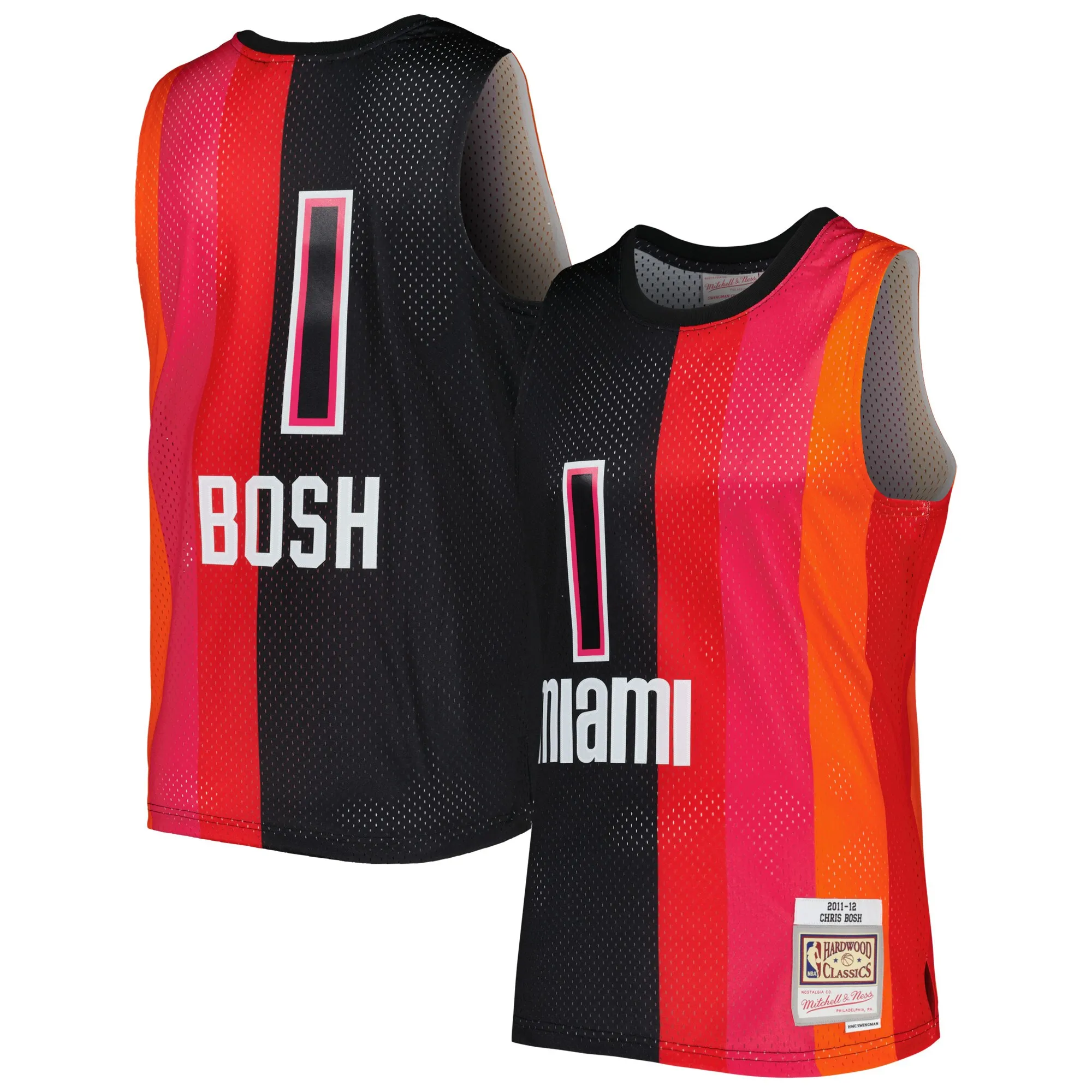 Chris Bosh Miami Heat Mitchell & Ness Hardwood Classics 2011-12 Split Swingman Jersey - Black-Red