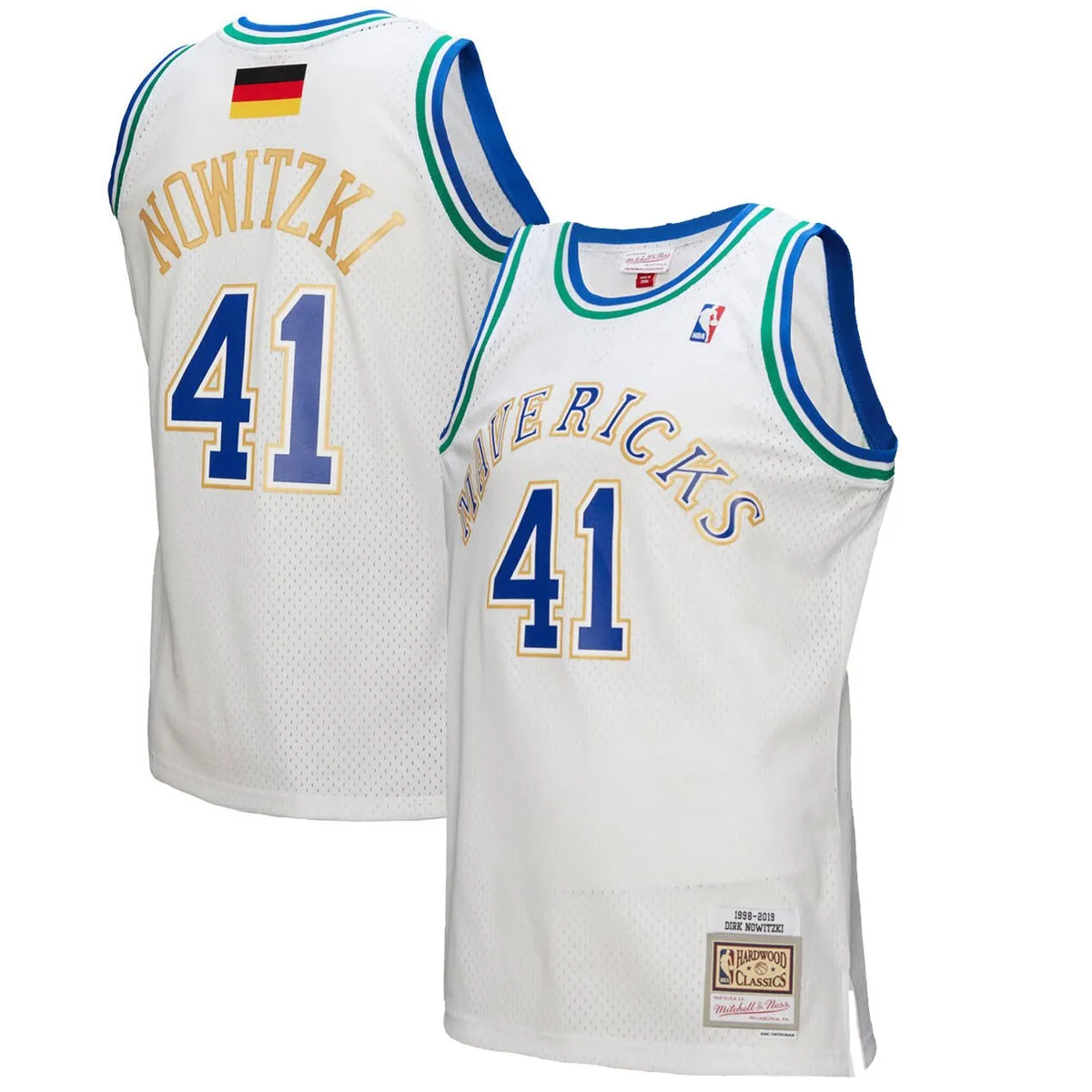 Dirk Nowitzki Dallas Mavericks Mitchell & Ness 1998-2019 Hardwood Classics German Flag Swingman Jersey - White